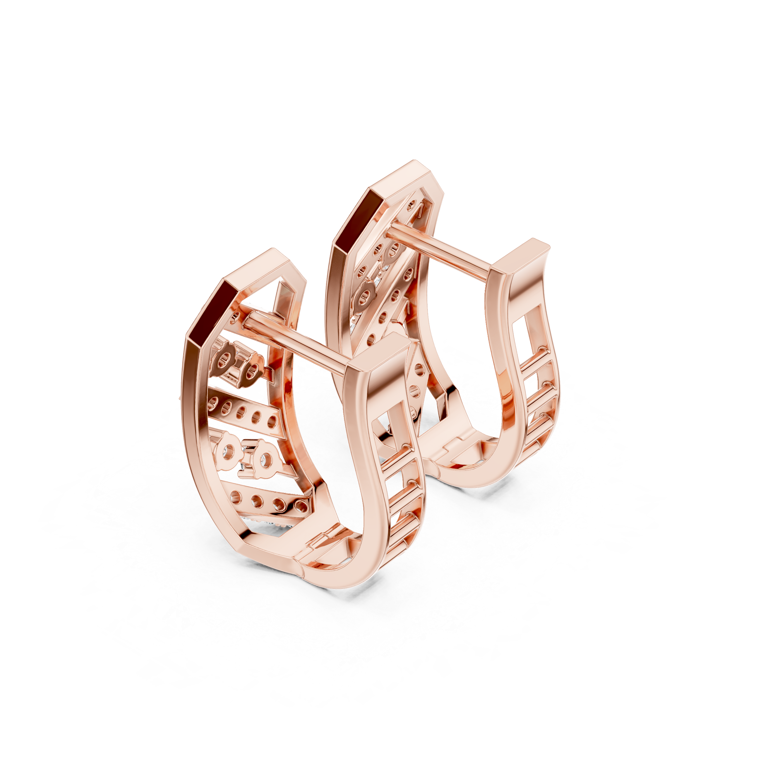 Window Pane Diamond Hoop Earrings in Rose Gold - VYKA Diamonds