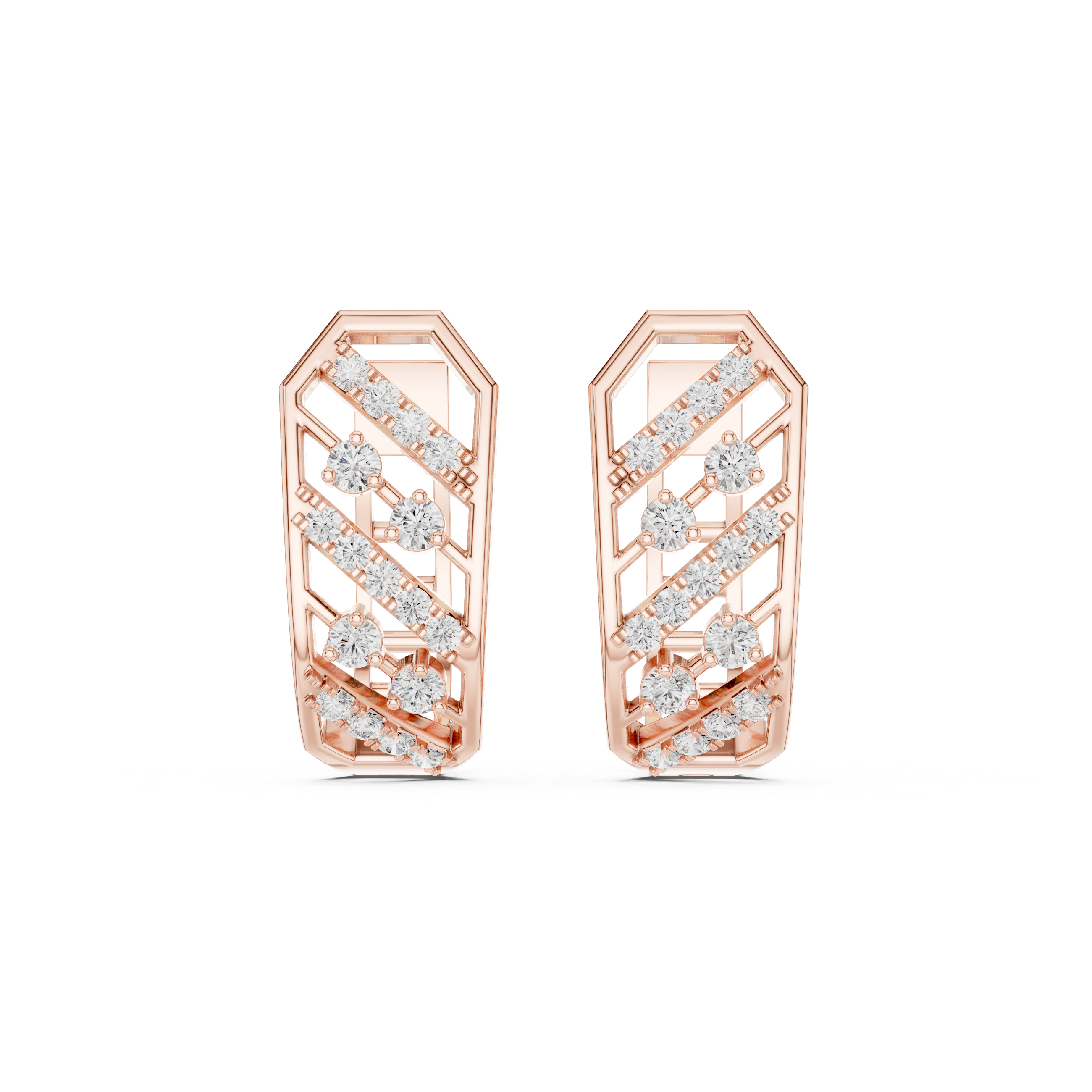 Window Pane Diamond Hoop Earrings in Rose Gold - VYKA Diamonds