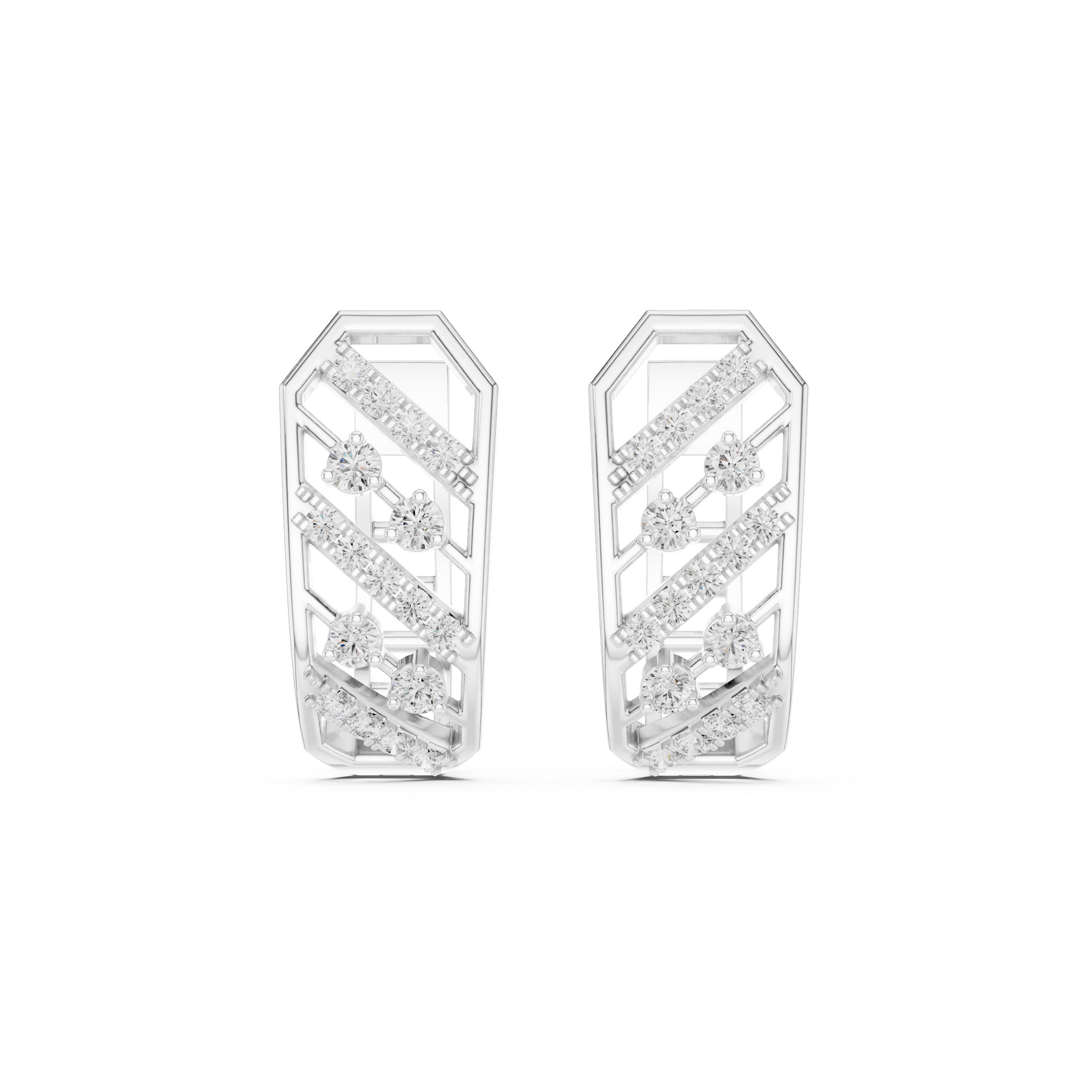 Window Pane Diamond Hoop Earrings in White Gold - VYKA Diamonds
