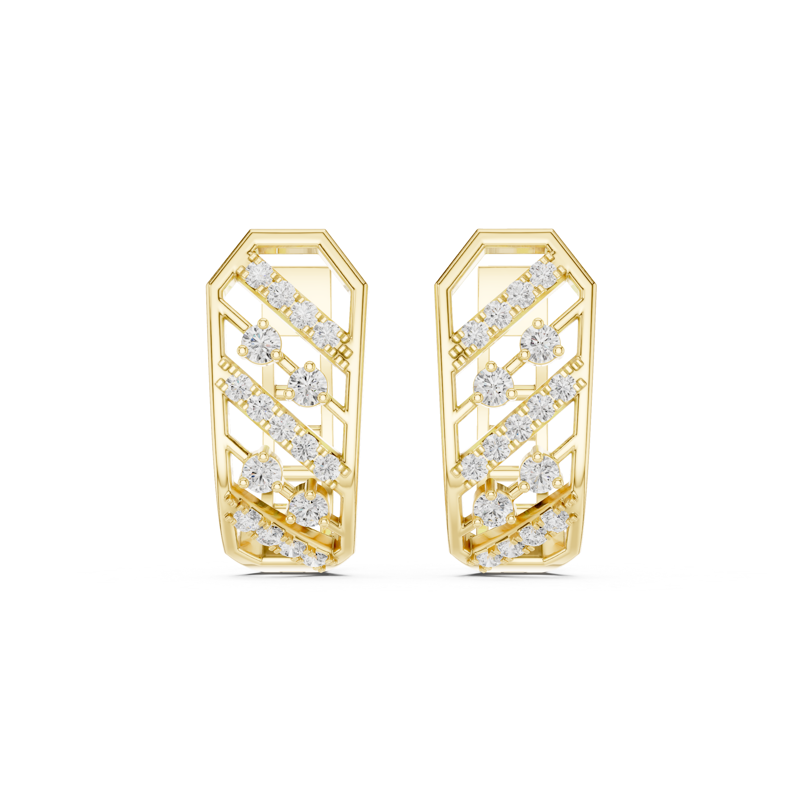 Window Pane Diamond Hoop Earrings in Yellow Gold - VYKA Diamonds