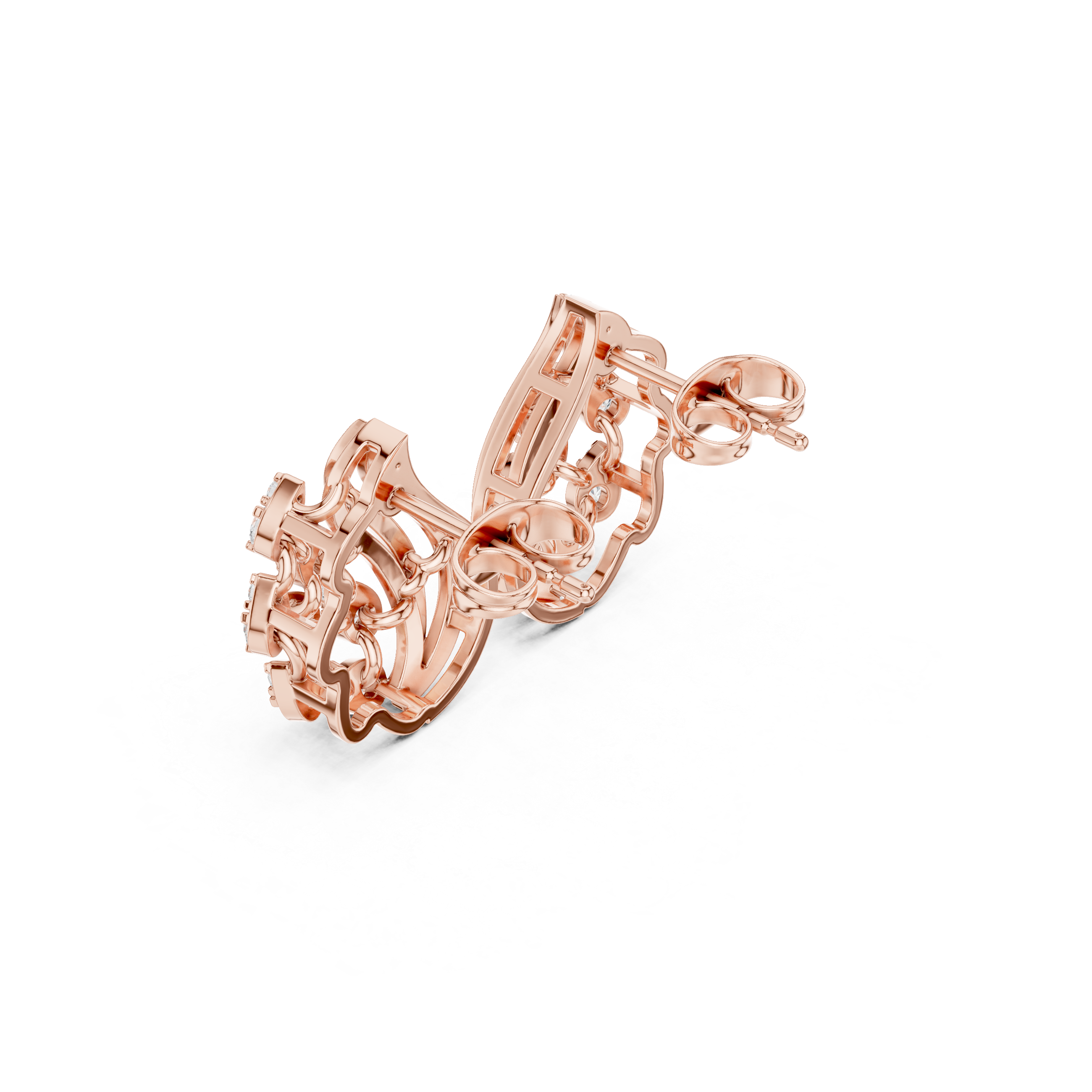 Window Pane Enamel Diamond Hoop Earrings in Rose Gold - VYKA Diamonds