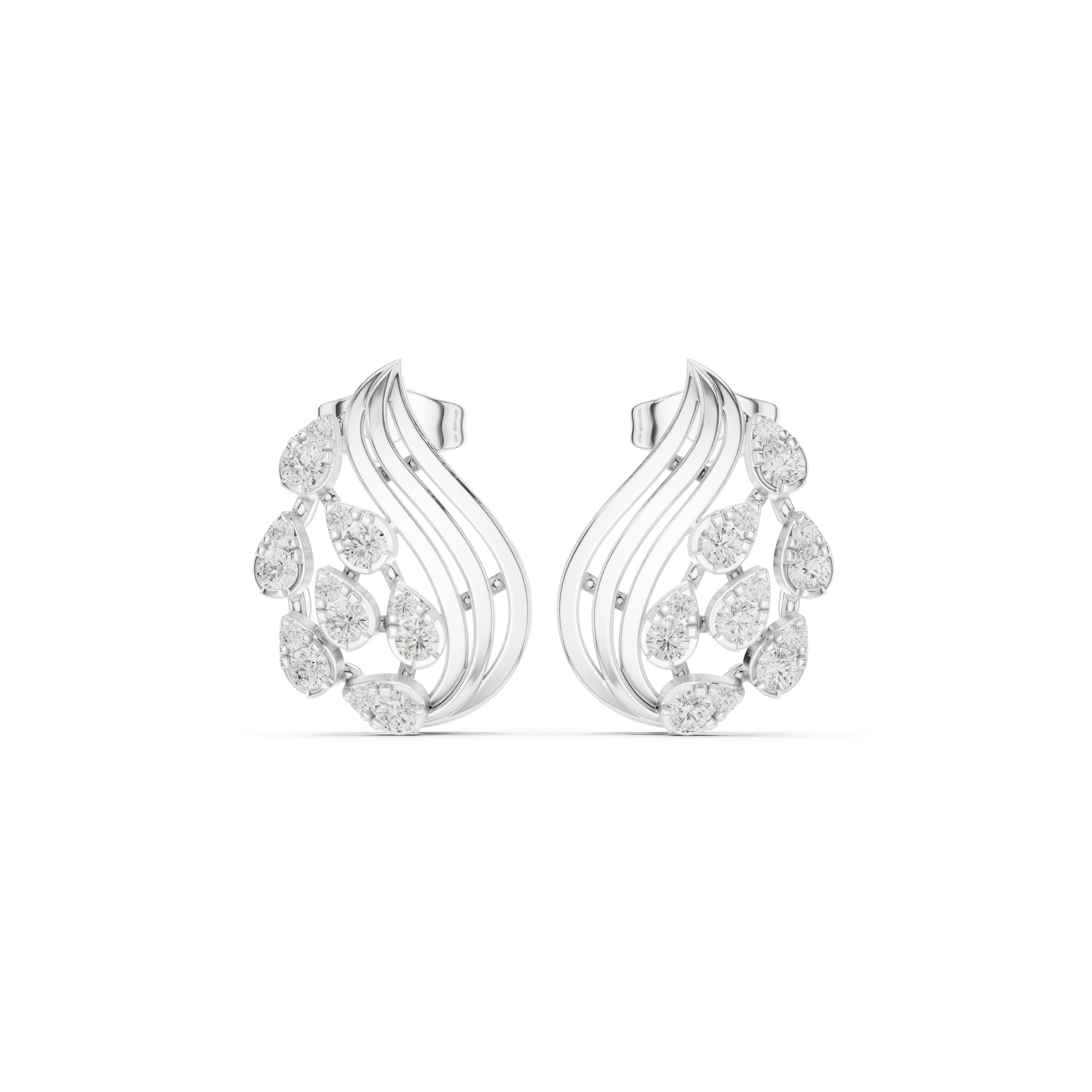 Window Pane Enamel Diamond Hoop Earrings in White Gold - VYKA Diamonds