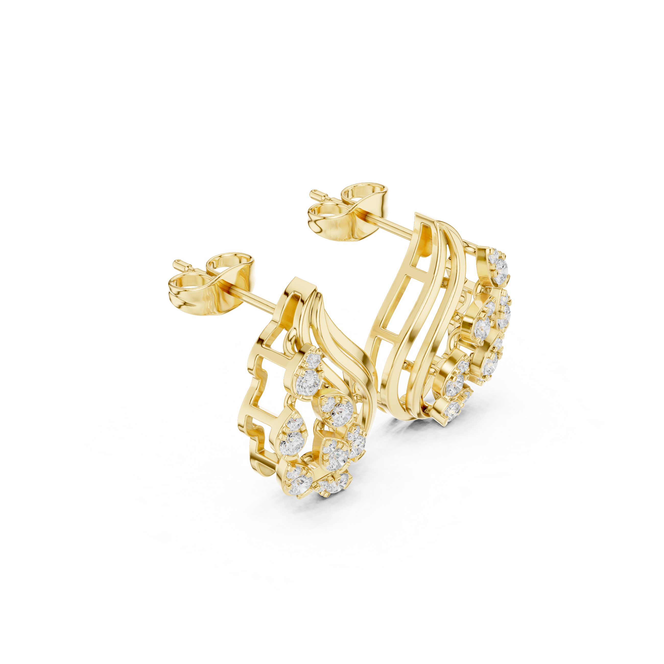Window Pane Enamel Diamond Hoop Earrings in Yellow Gold - VYKA Diamonds