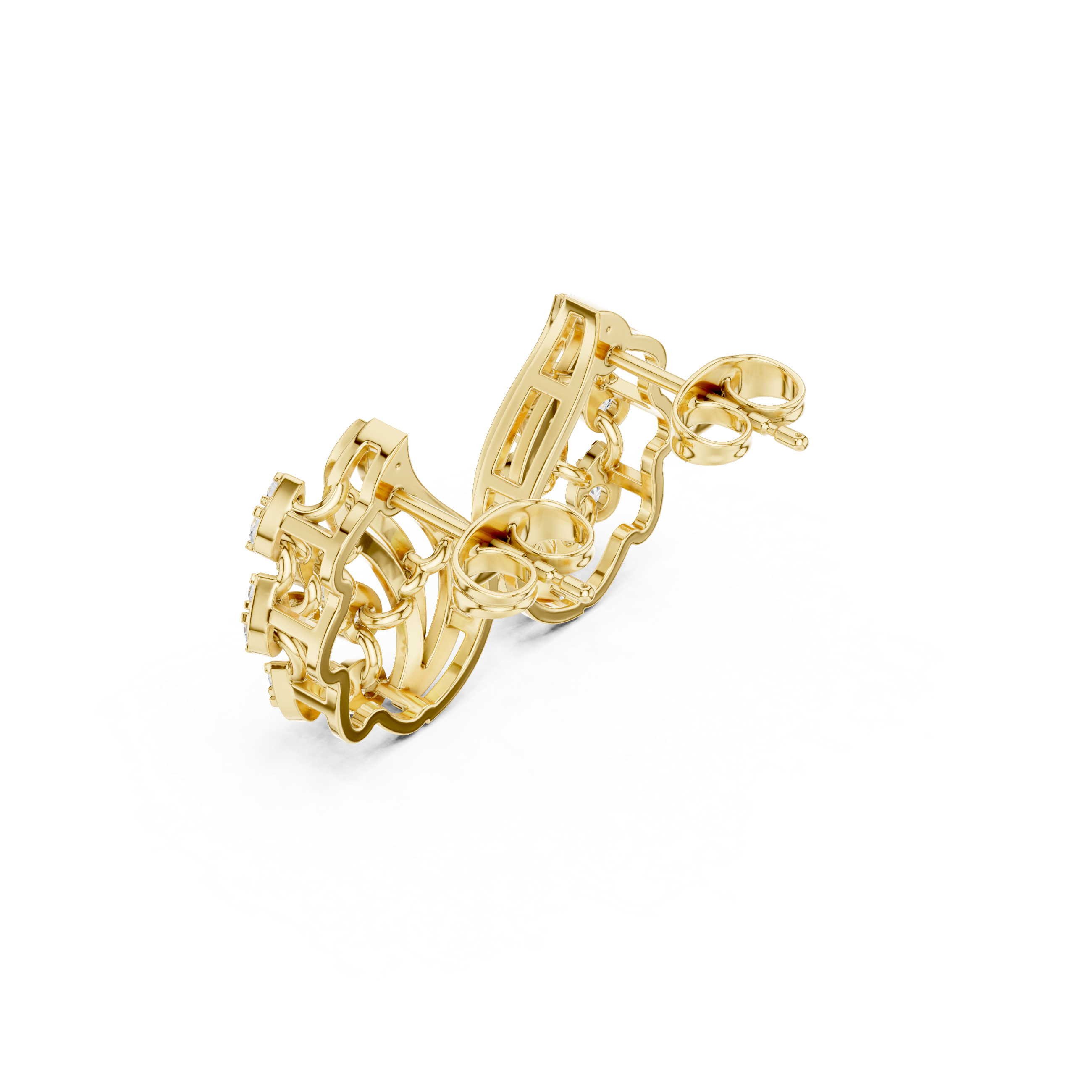 Window Pane Enamel Diamond Hoop Earrings in Yellow Gold - VYKA Diamonds