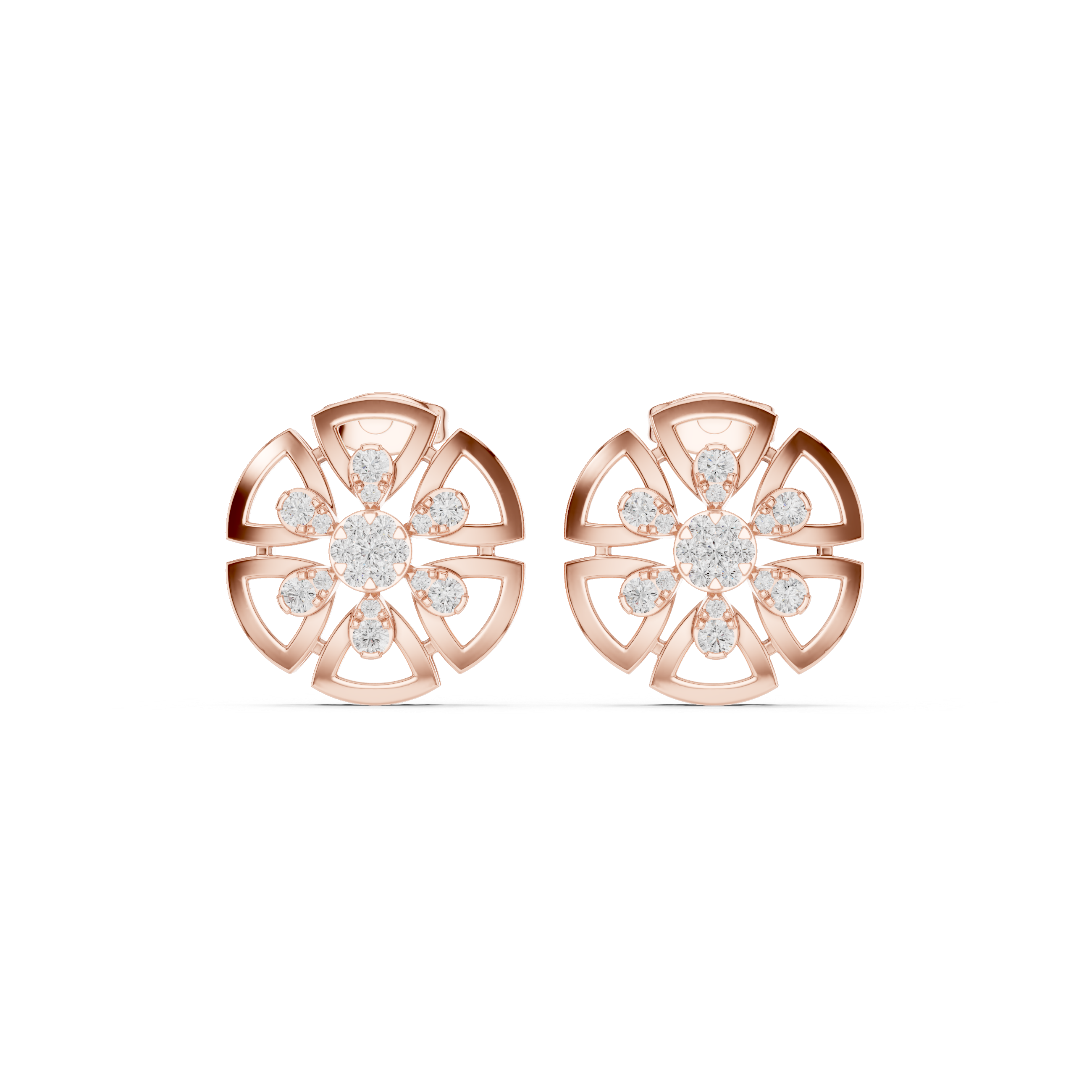 Cage Lattice Enamel Diamond Stud Earrings in Rose Gold - VYKA Diamonds