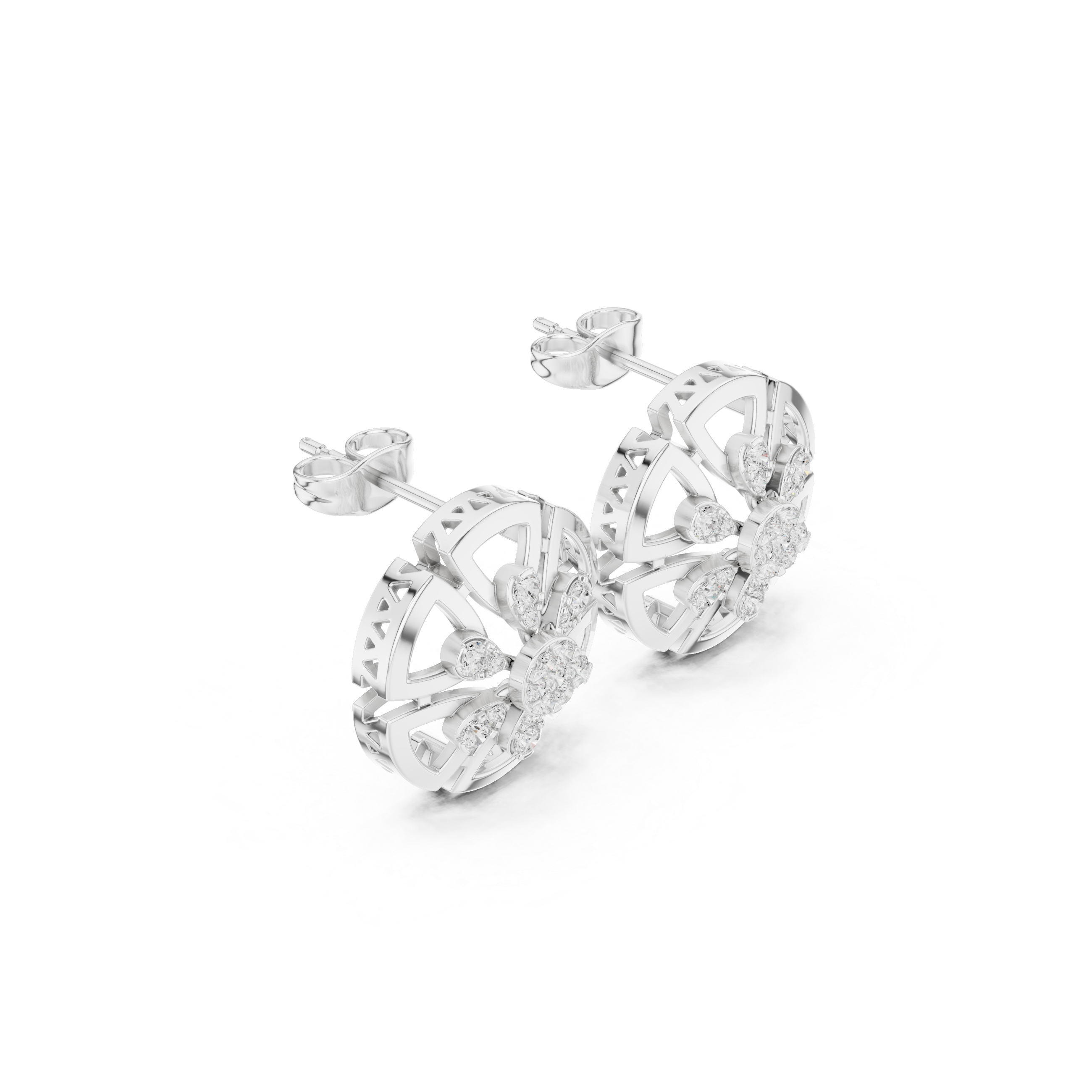 Cage Lattice Enamel Diamond Stud Earrings in White Gold - VYKA Diamonds