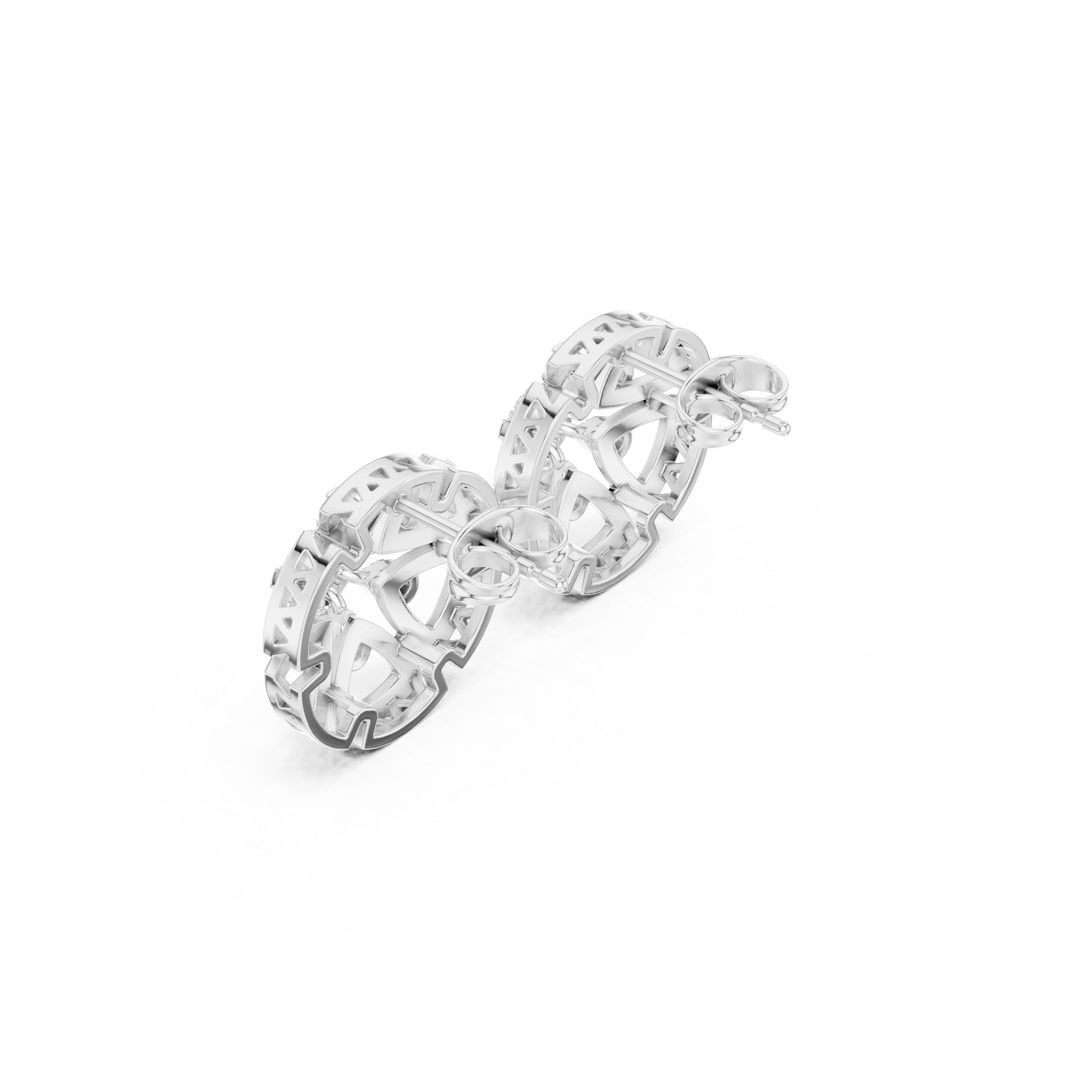 Cage Lattice Enamel Diamond Stud Earrings in White Gold - VYKA Diamonds
