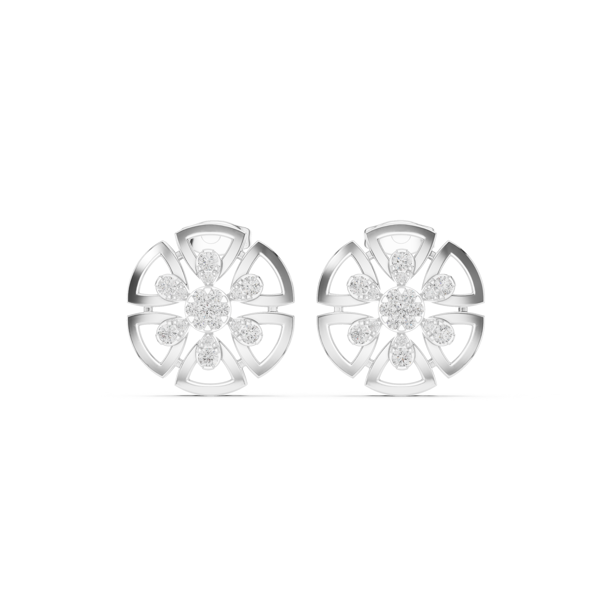 Cage Lattice Enamel Diamond Stud Earrings in White Gold - VYKA Diamonds