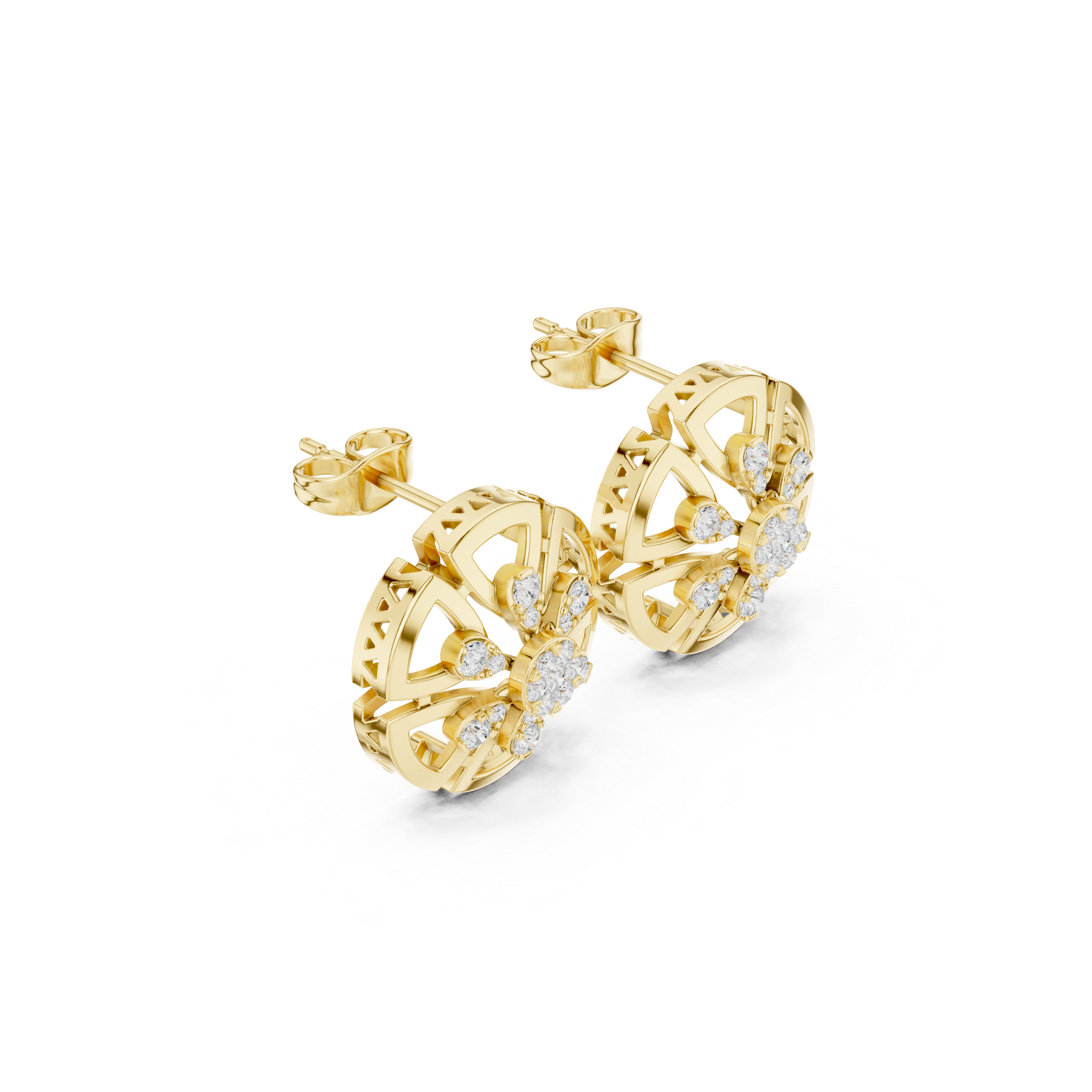 Cage Lattice Enamel Diamond Stud Earrings in Yellow Gold - VYKA Diamonds