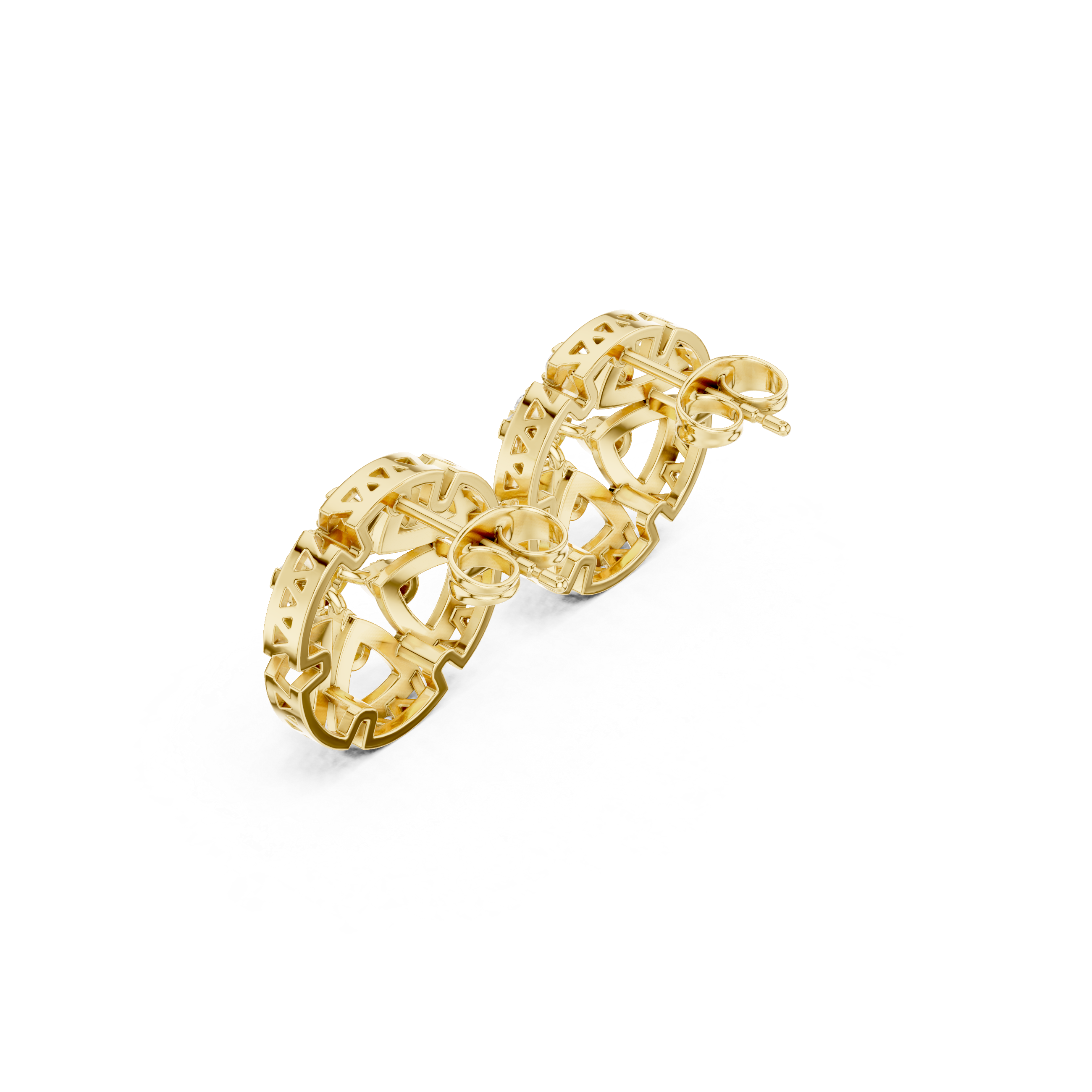 Cage Lattice Enamel Diamond Stud Earrings in Yellow Gold - VYKA Diamonds
