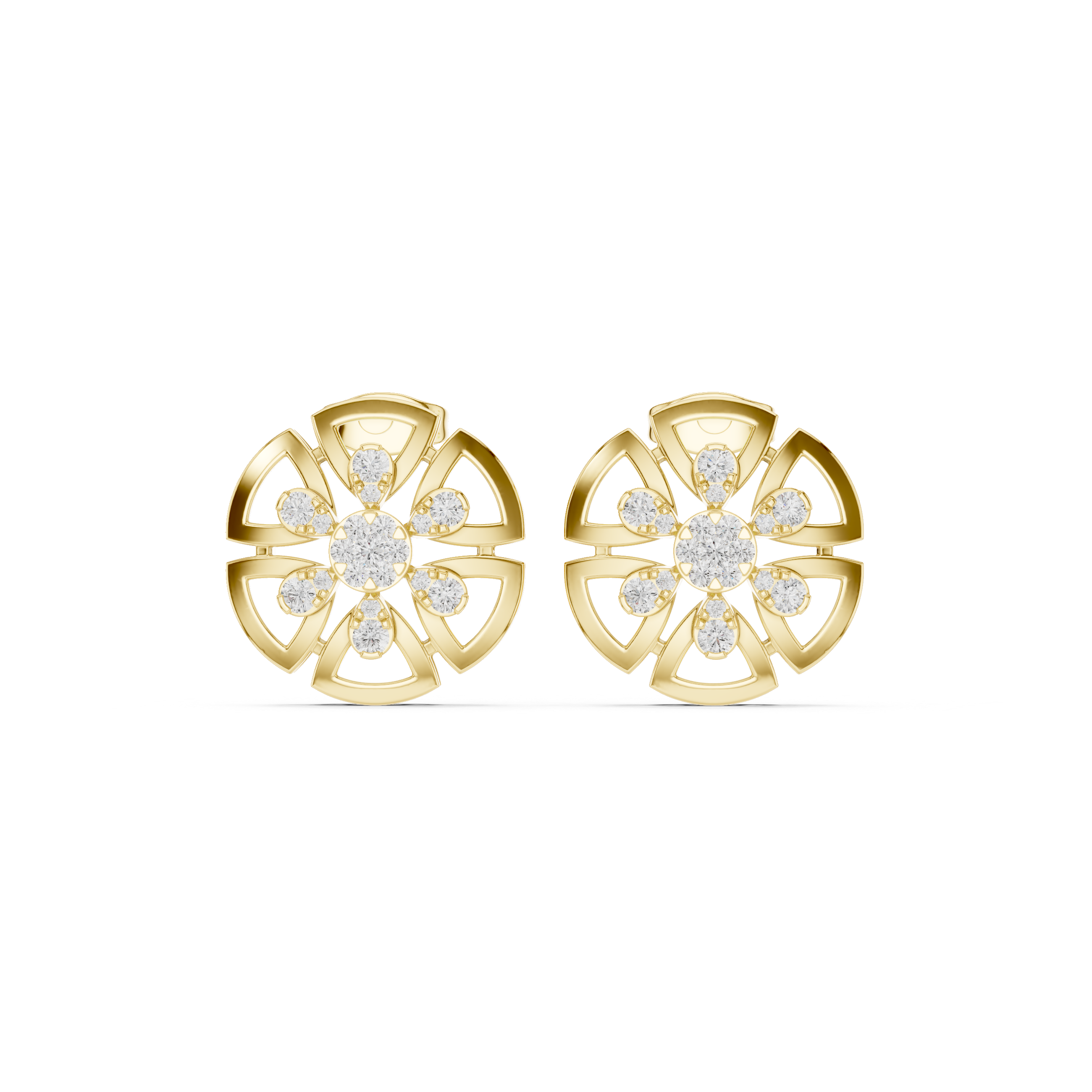 Cage Lattice Enamel Diamond Stud Earrings in Yellow Gold - VYKA Diamonds