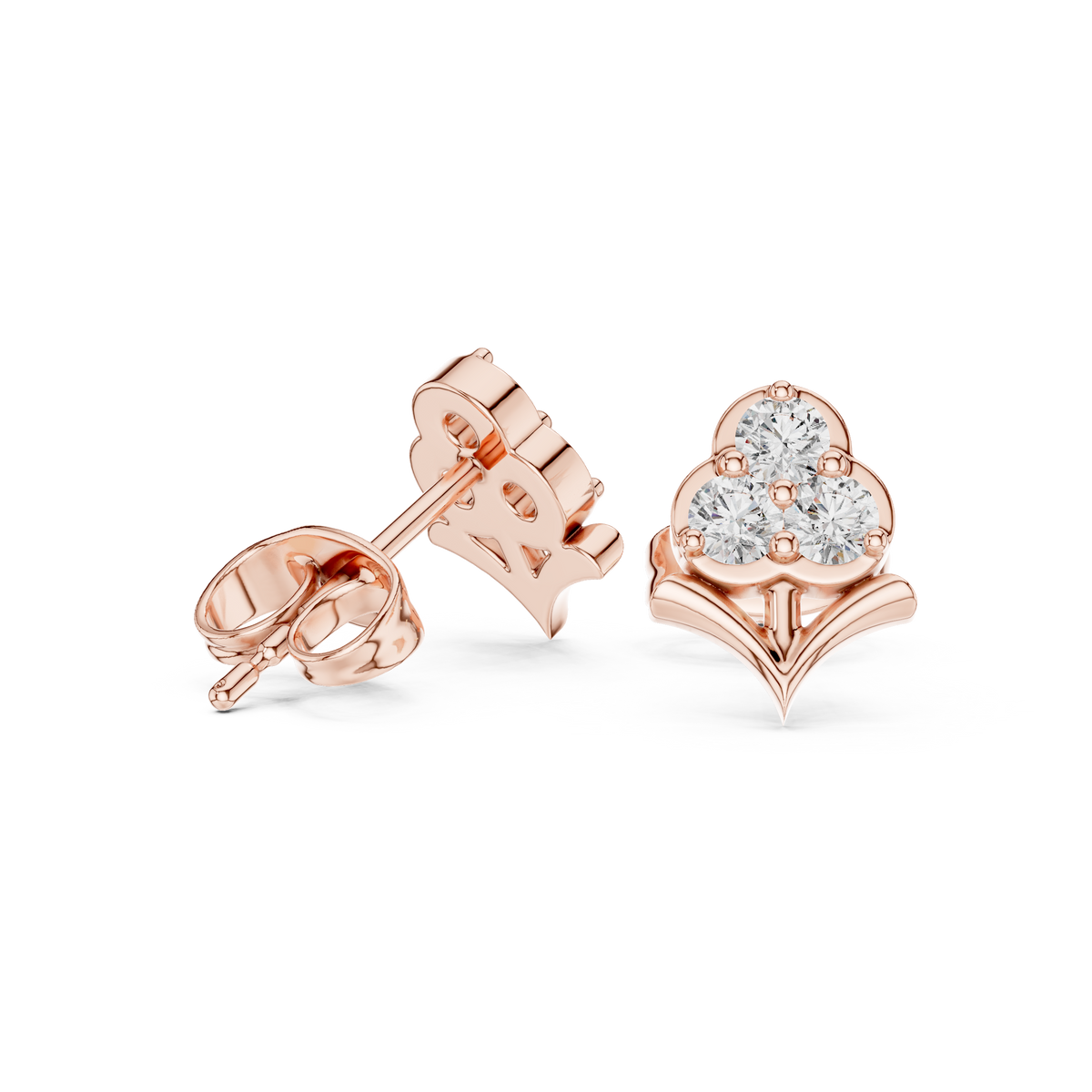Petal Heart Trio Diamond Stud Earrings