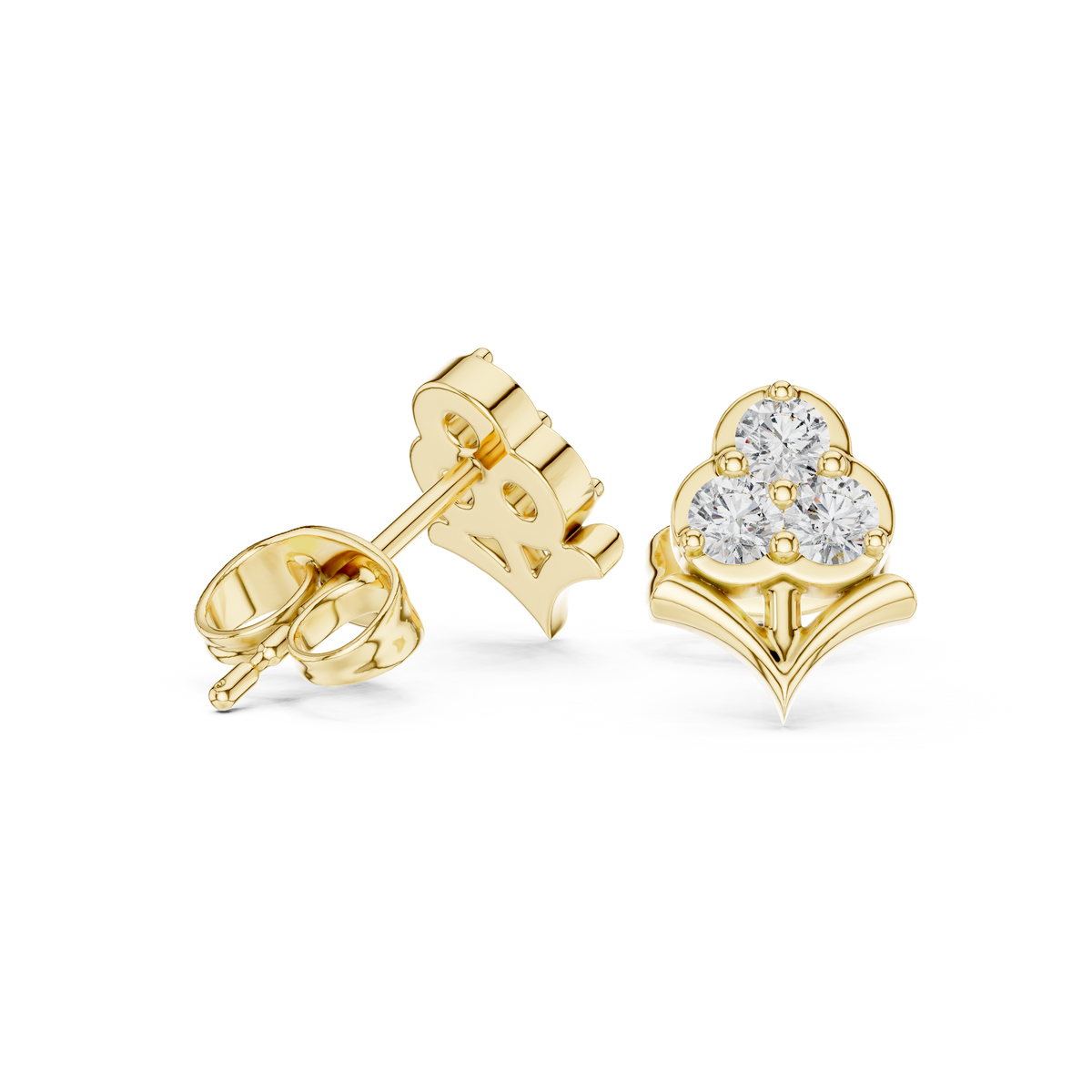 أقراط بثلاثة قلوب ببتلات من الألماس in Yellow Gold - VYKA Diamonds
