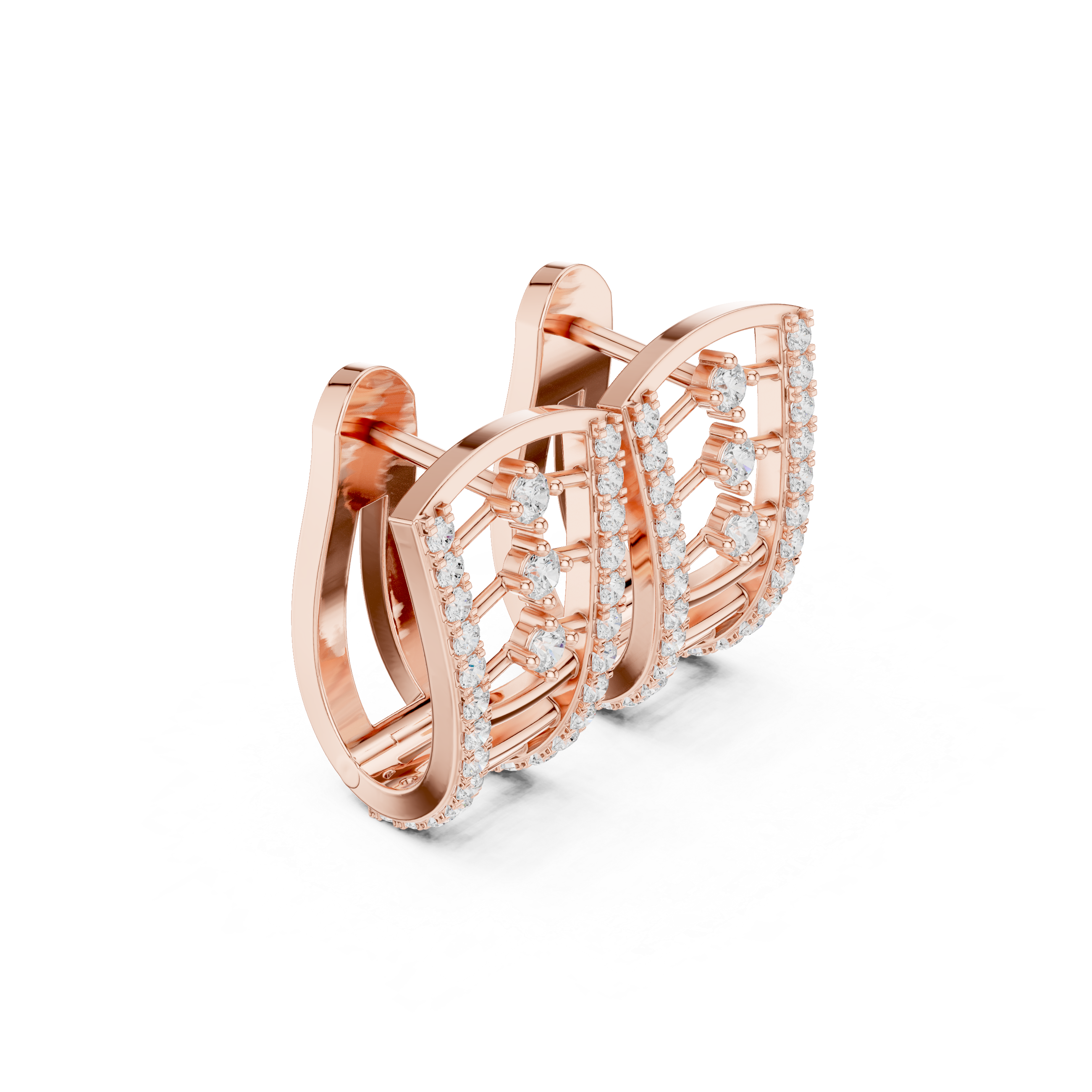 حلقان متدلية بشكل شبكي شيفرون مرصّعة بالألماس in Rose Gold - VYKA Diamonds