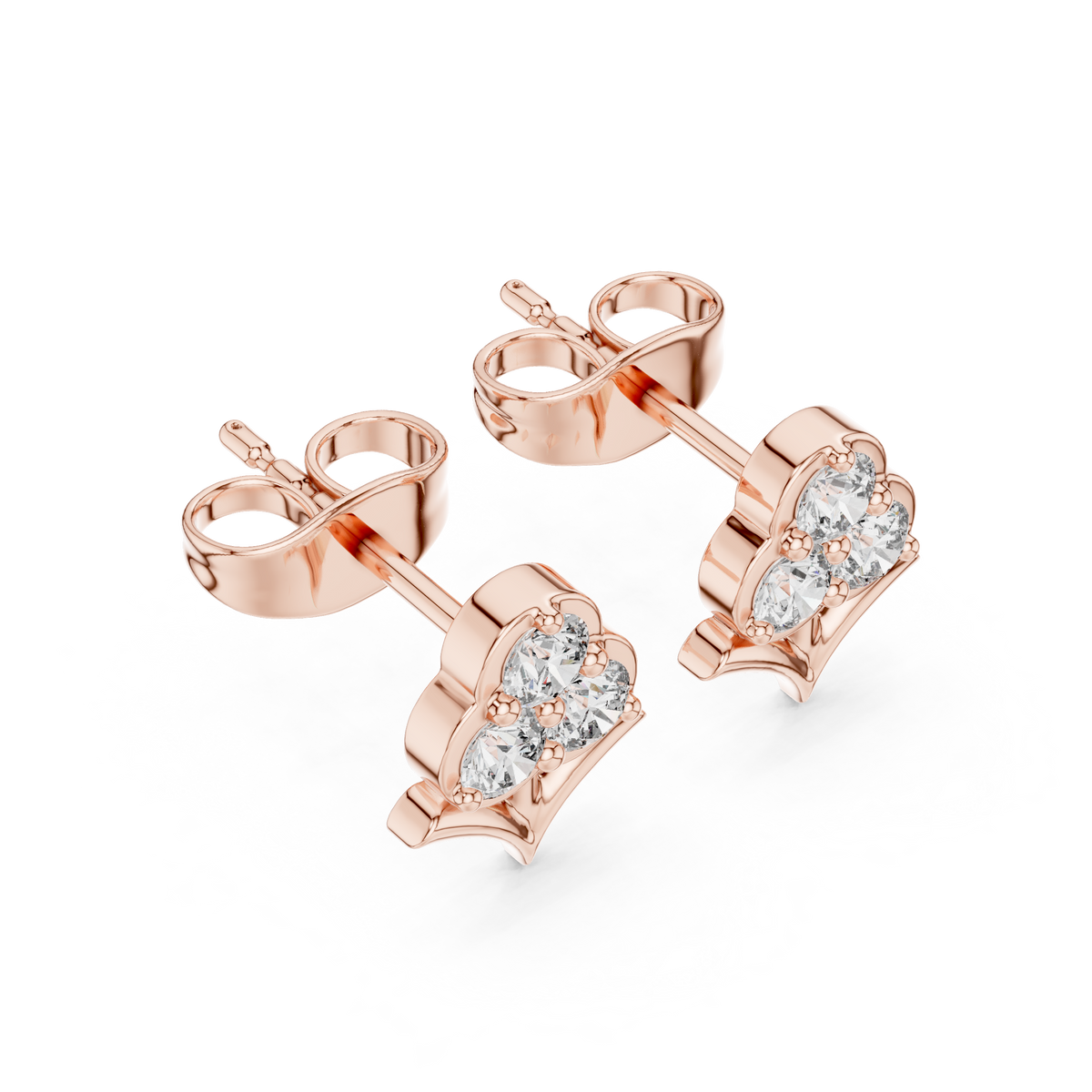 Petal Heart Trio Diamond Stud Earrings