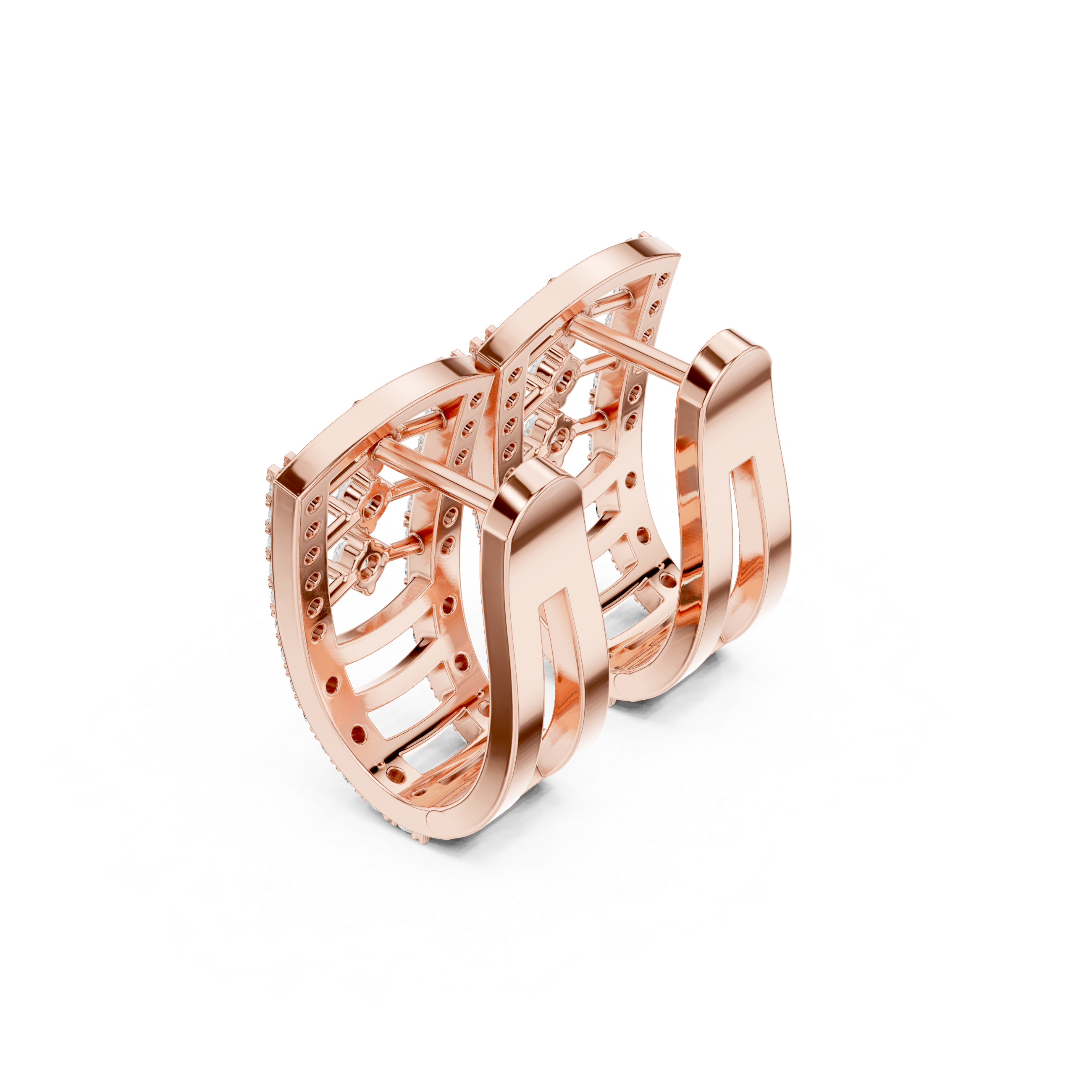 حلقان متدلية بشكل شبكي شيفرون مرصّعة بالألماس in Rose Gold - VYKA Diamonds