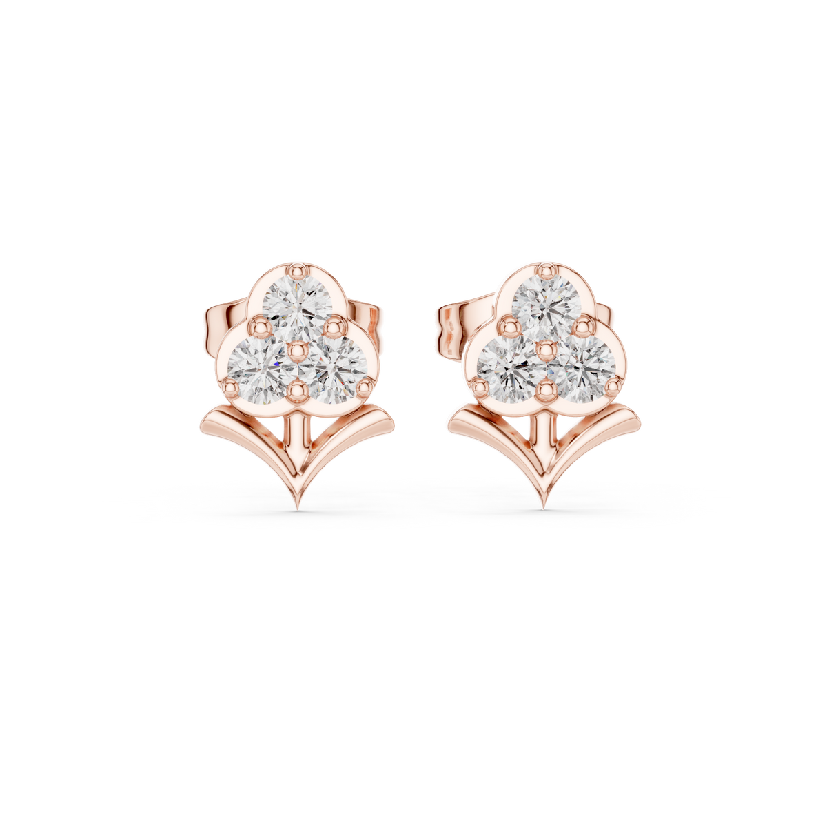 Petal Heart Trio Diamond Stud Earrings