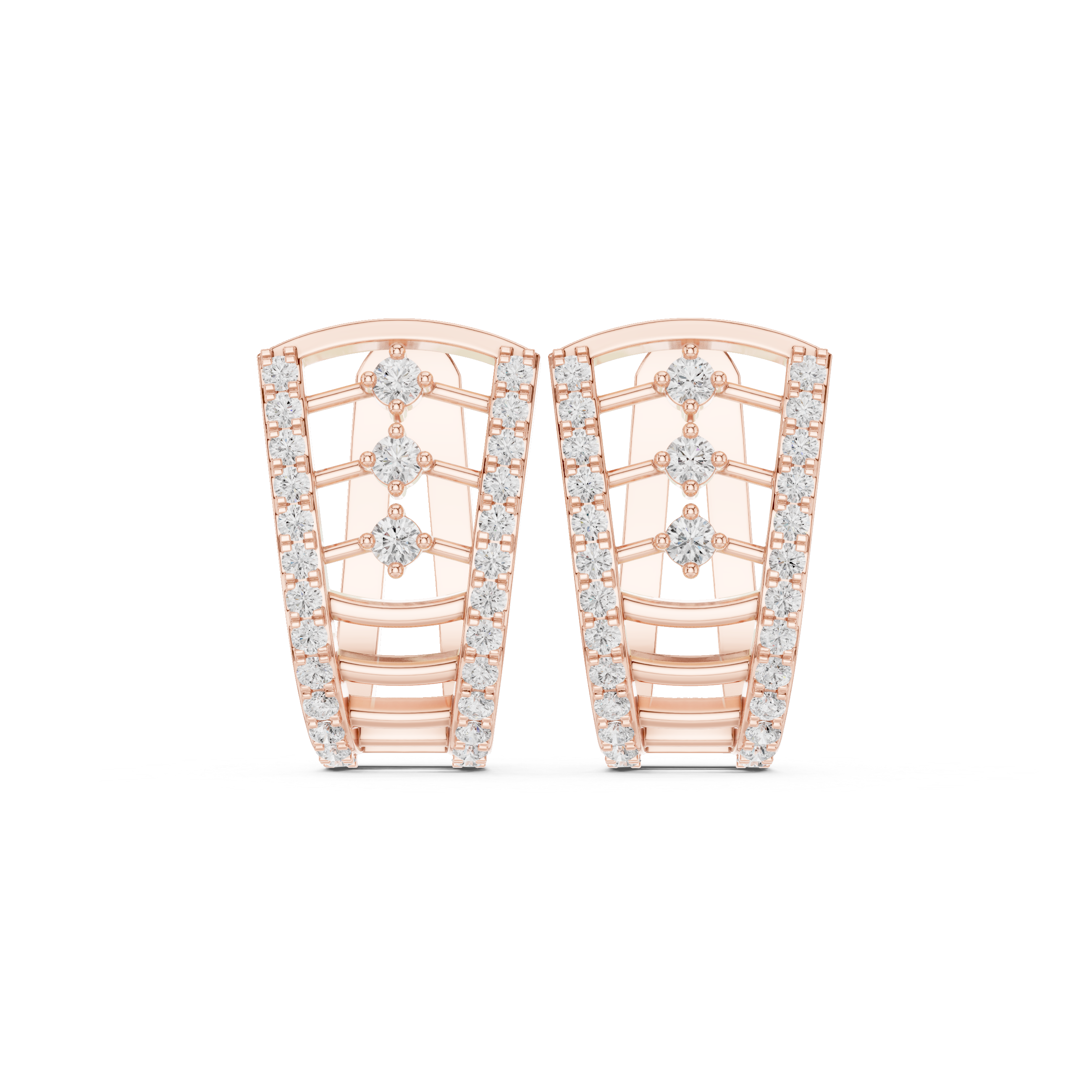 حلقان متدلية بشكل شبكي شيفرون مرصّعة بالألماس in Rose Gold - VYKA Diamonds