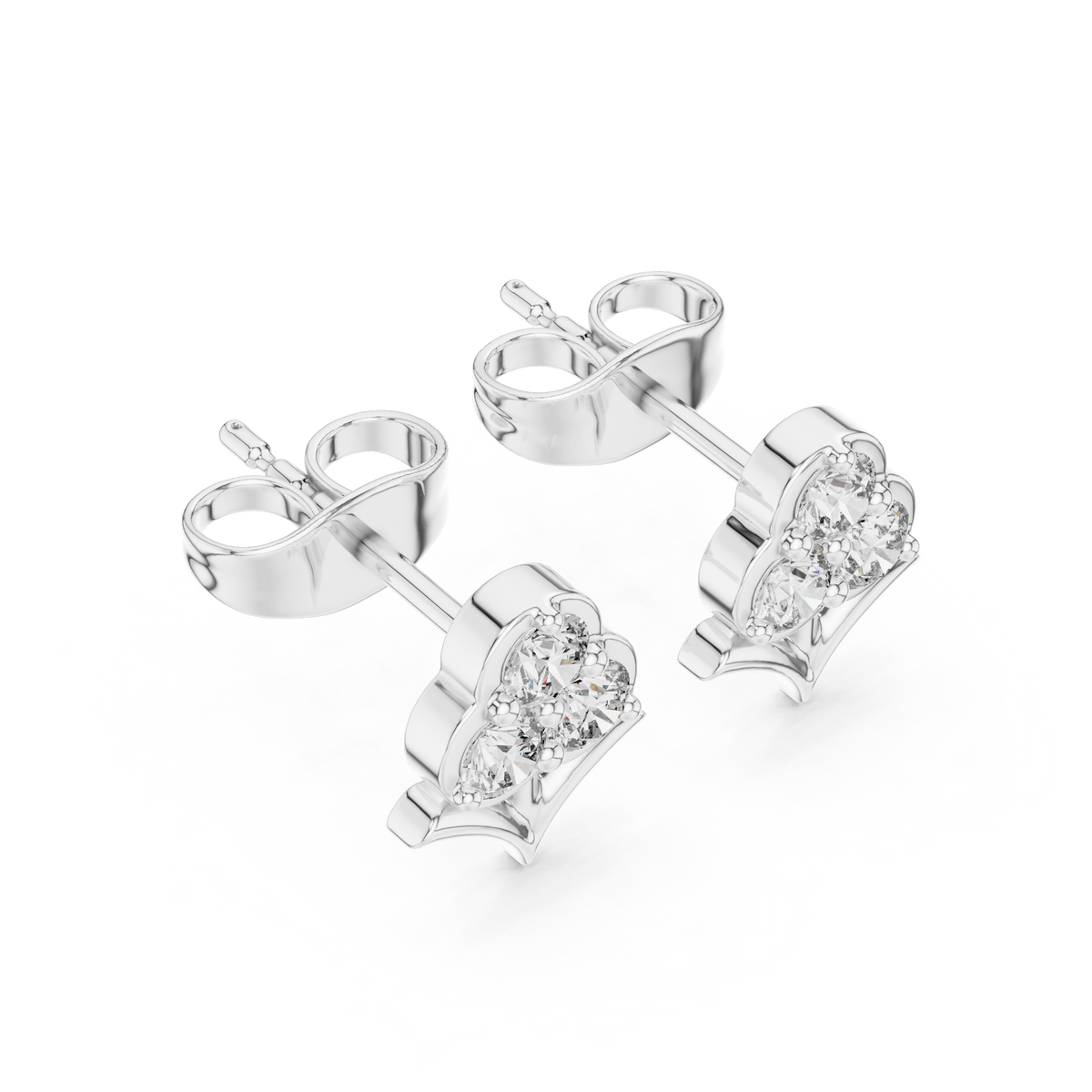 Petal Heart Trio Diamond Stud Earrings