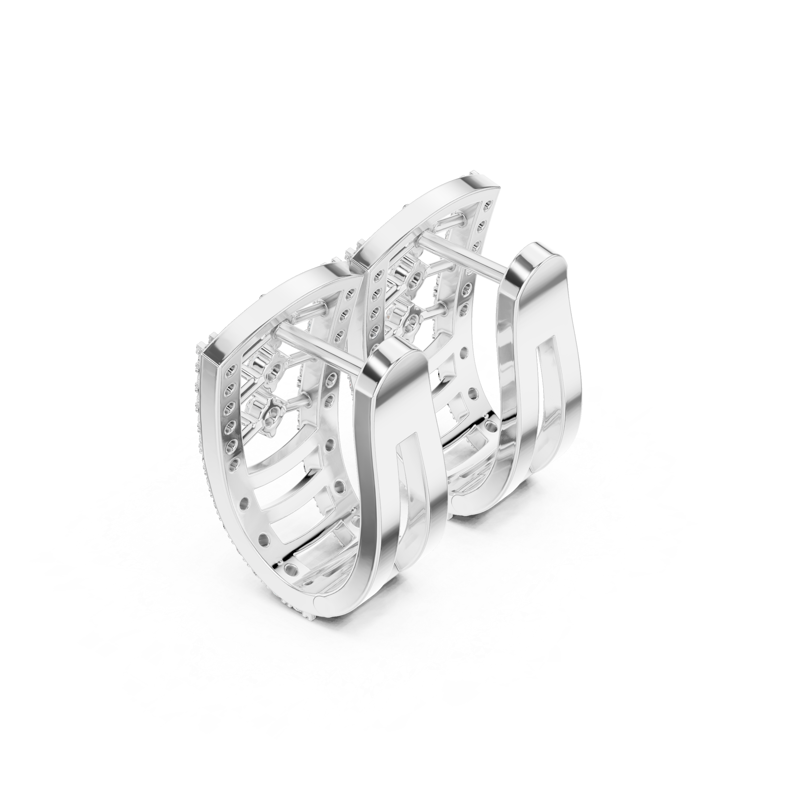 حلقان متدلية بشكل شبكي شيفرون مرصّعة بالألماس in White Gold - VYKA Diamonds