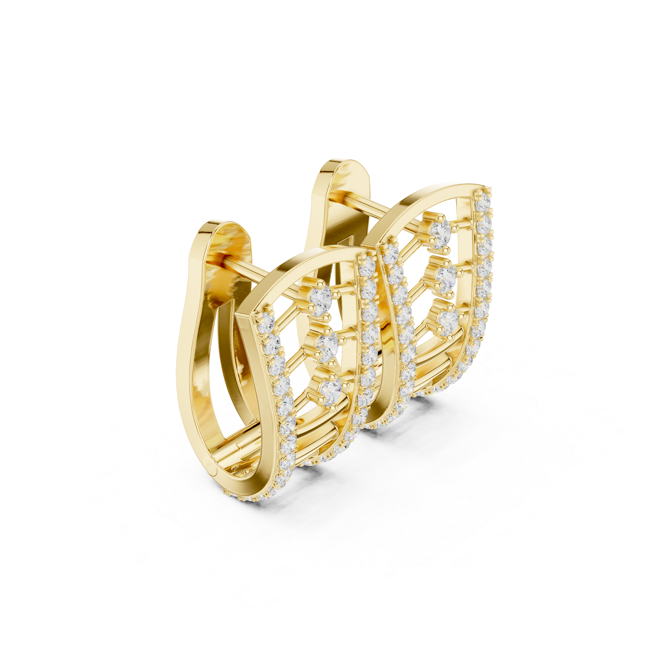 حلقان متدلية بشكل شبكي شيفرون مرصّعة بالألماس in Yellow Gold - VYKA Diamonds