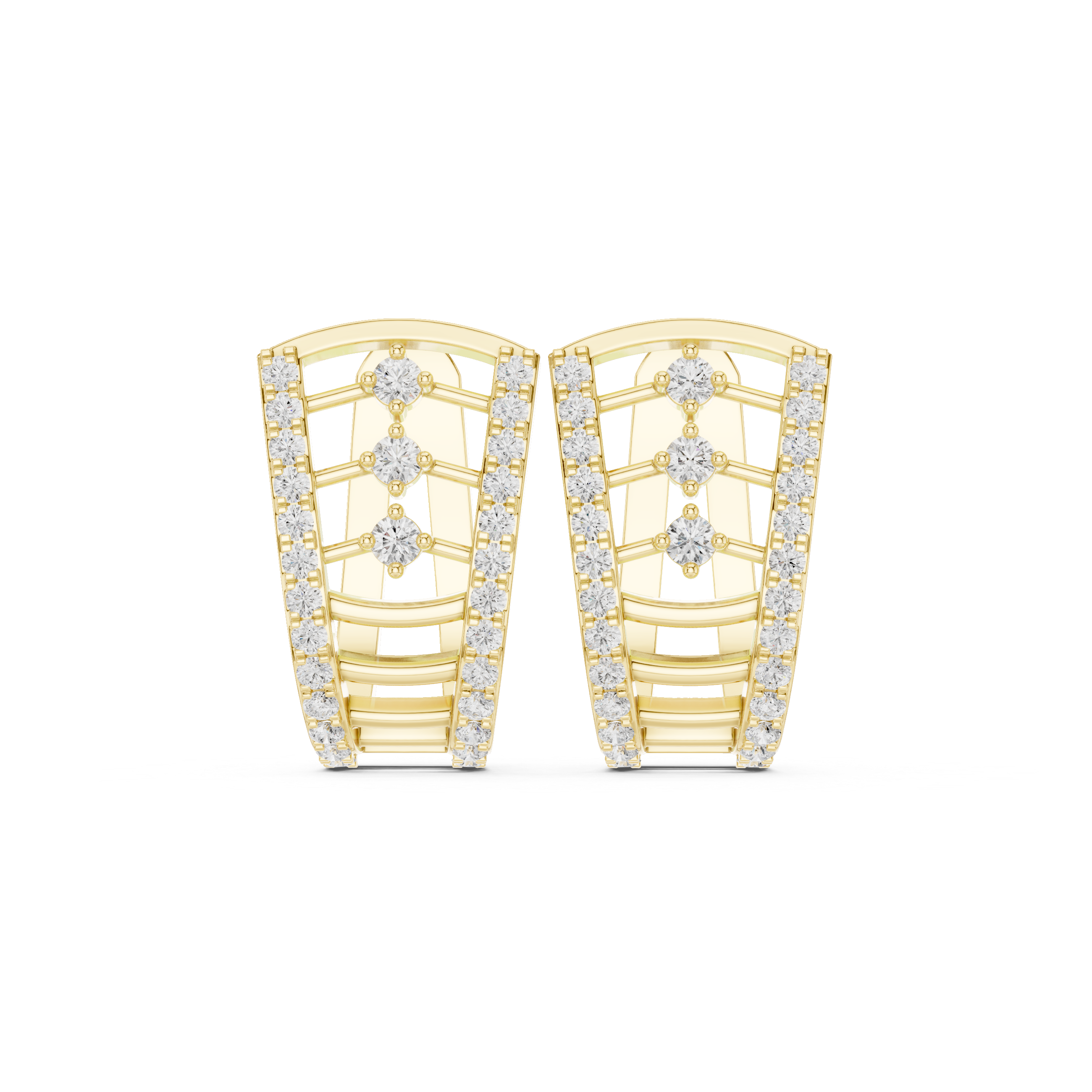 حلقان متدلية بشكل شبكي شيفرون مرصّعة بالألماس in Yellow Gold - VYKA Diamonds