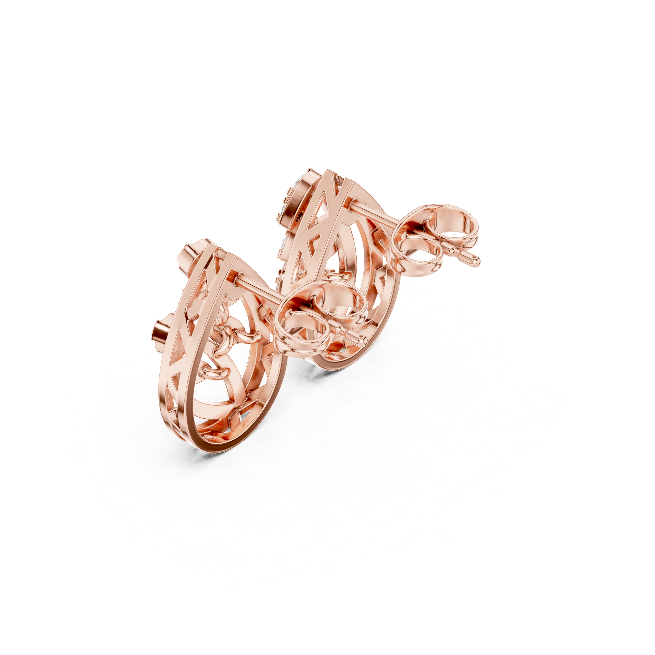 Chevron Lattice Enamel Diamond Stud Earrings in Rose Gold - VYKA Diamonds