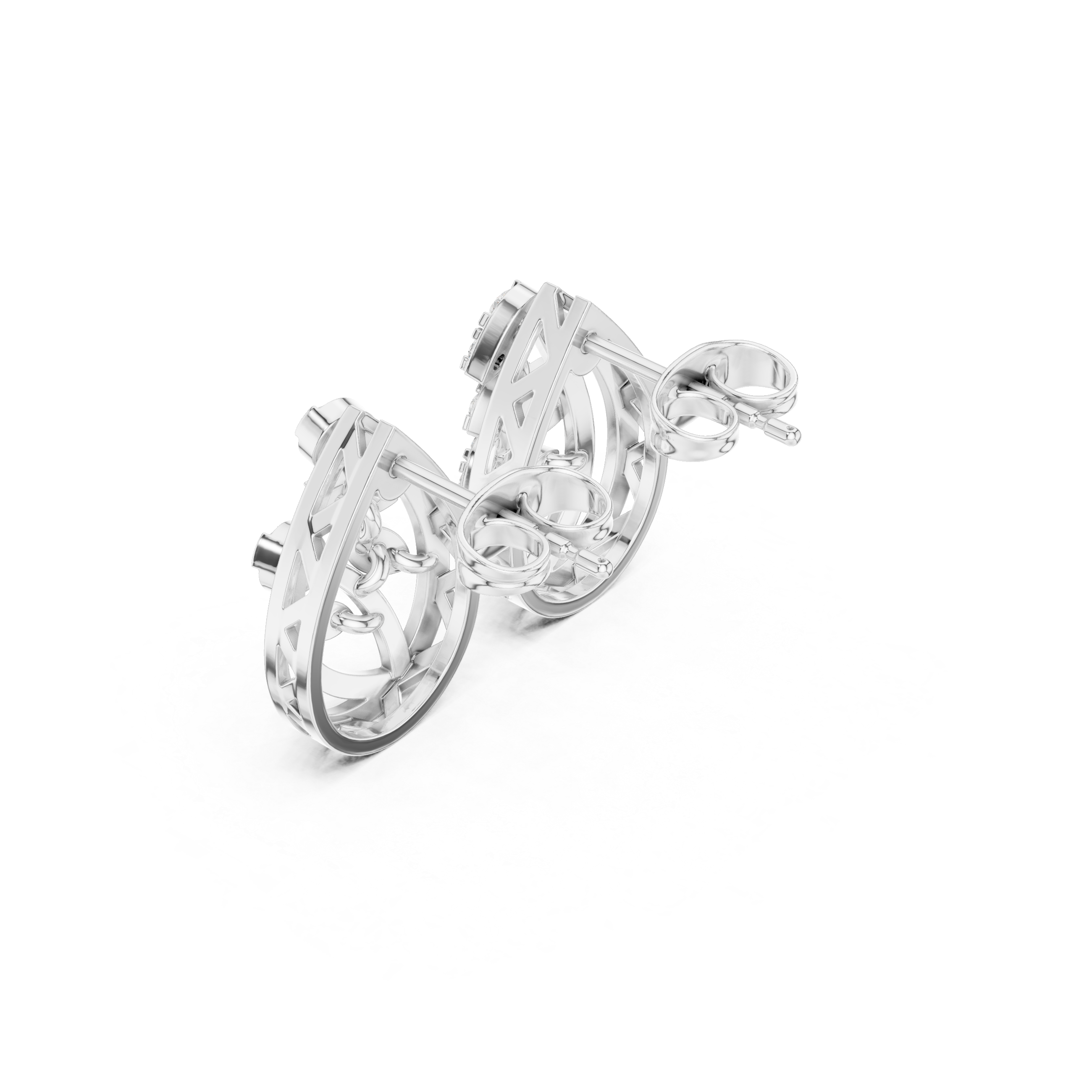 Chevron Lattice Enamel Diamond Stud Earrings in White Gold - VYKA Diamonds