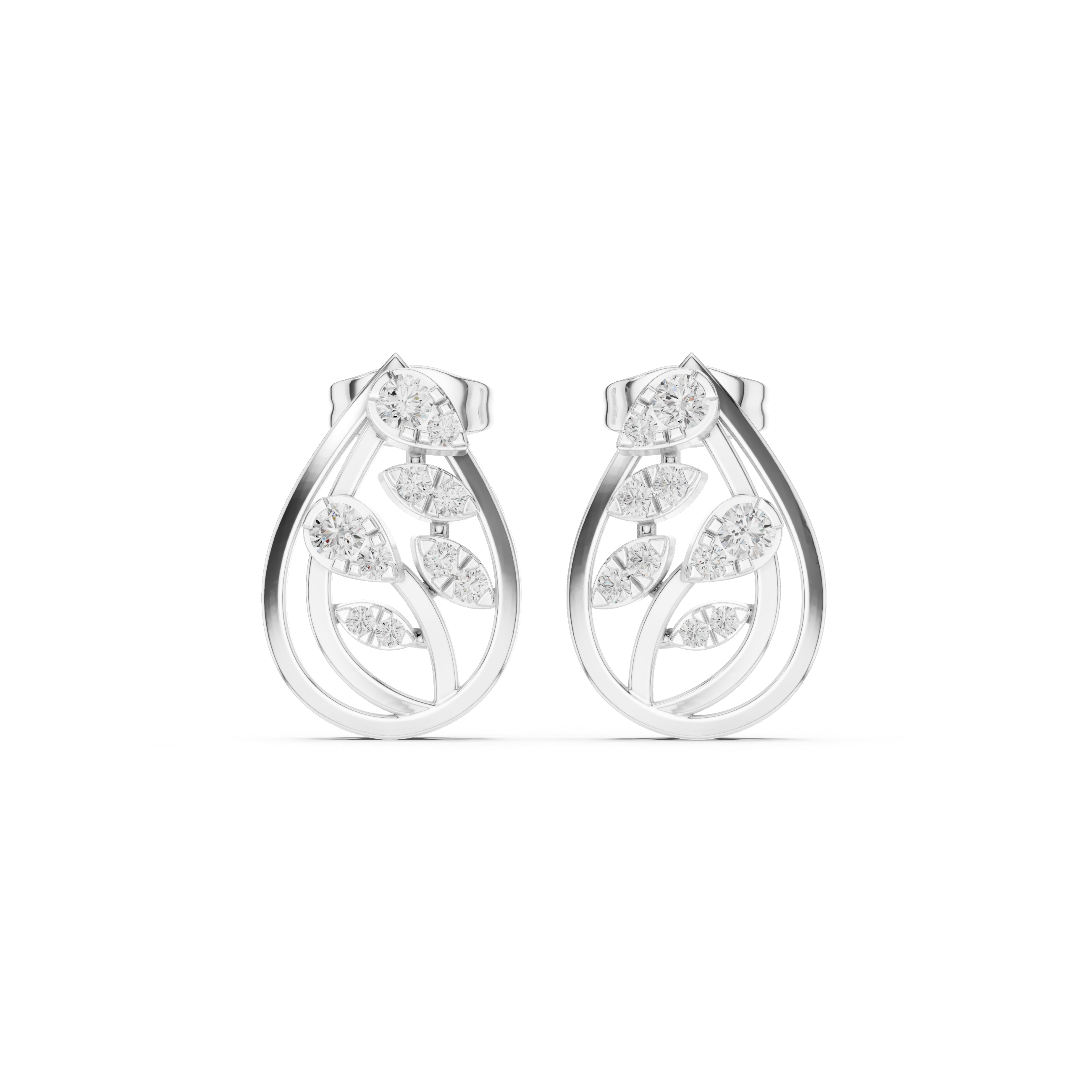 Chevron Lattice Enamel Diamond Stud Earrings in White Gold - VYKA Diamonds