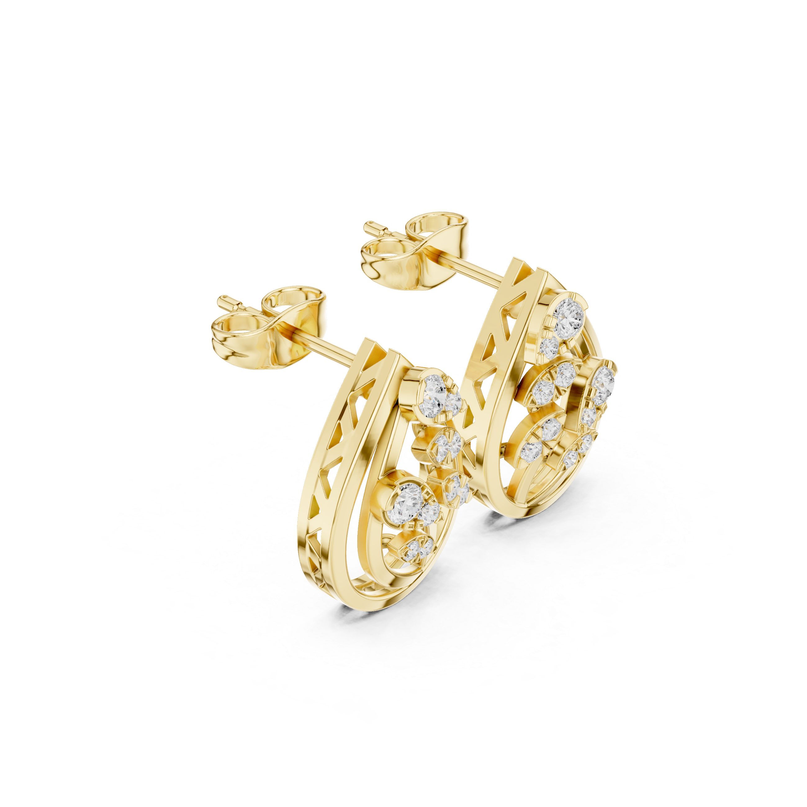 Chevron Lattice Enamel Diamond Stud Earrings in Yellow Gold - VYKA Diamonds