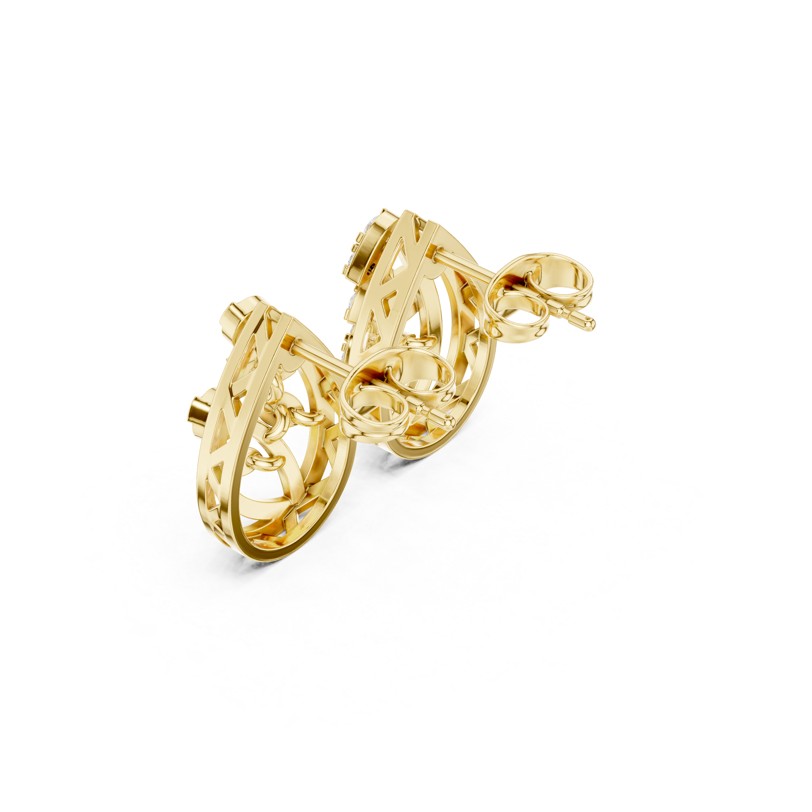 Chevron Lattice Enamel Diamond Stud Earrings in Yellow Gold - VYKA Diamonds