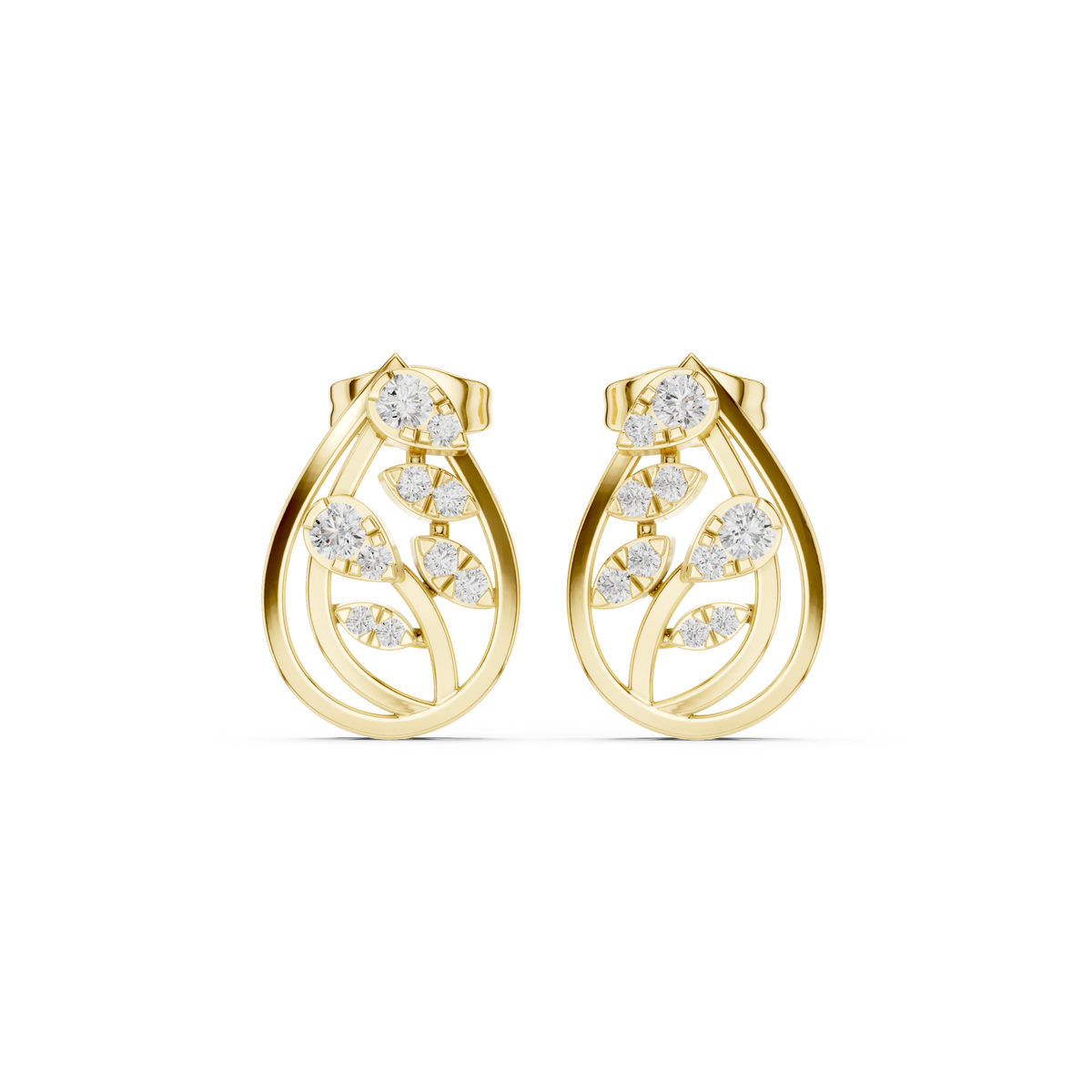 Chevron Lattice Enamel Diamond Stud Earrings