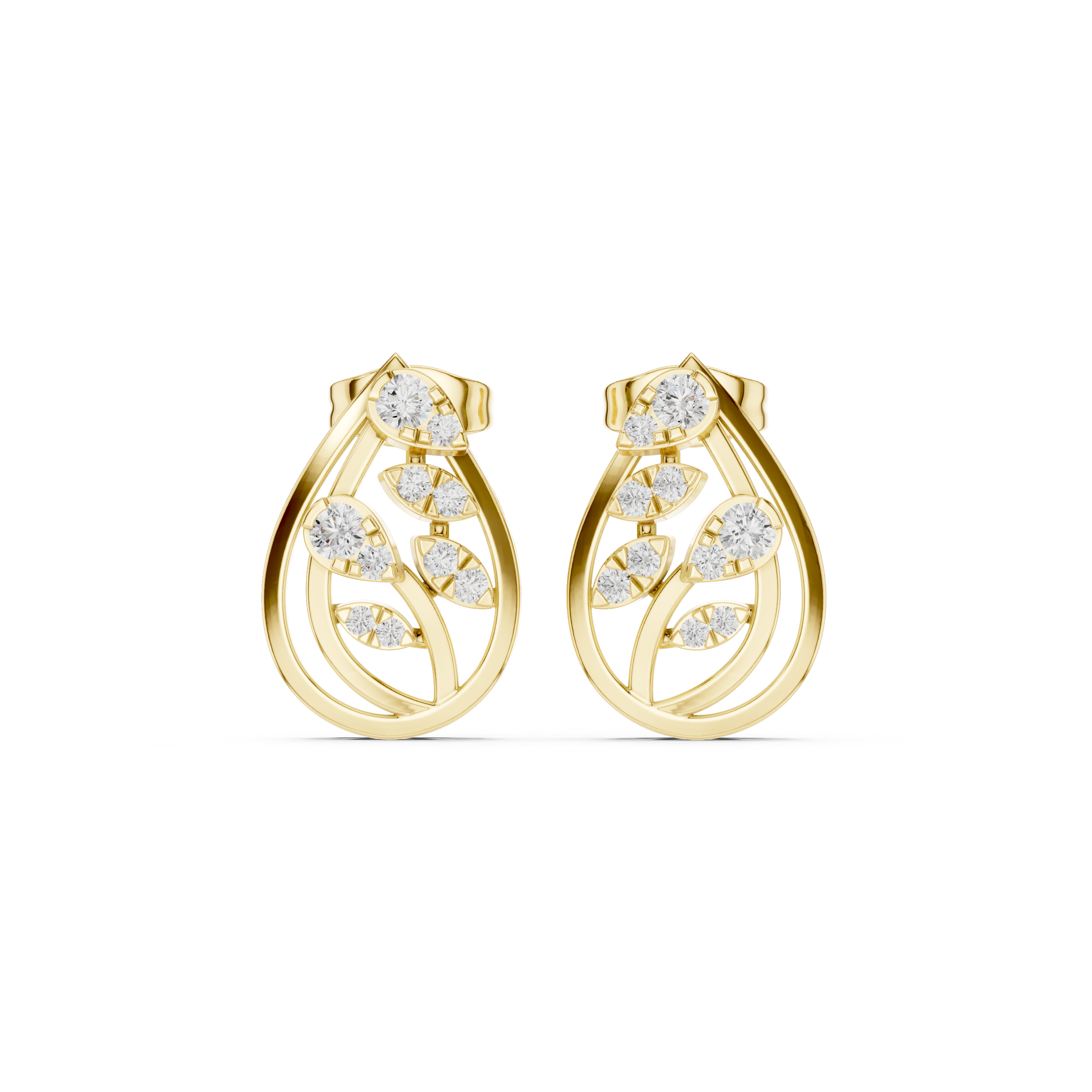 Chevron Lattice Enamel Diamond Stud Earrings in Yellow Gold - VYKA Diamonds