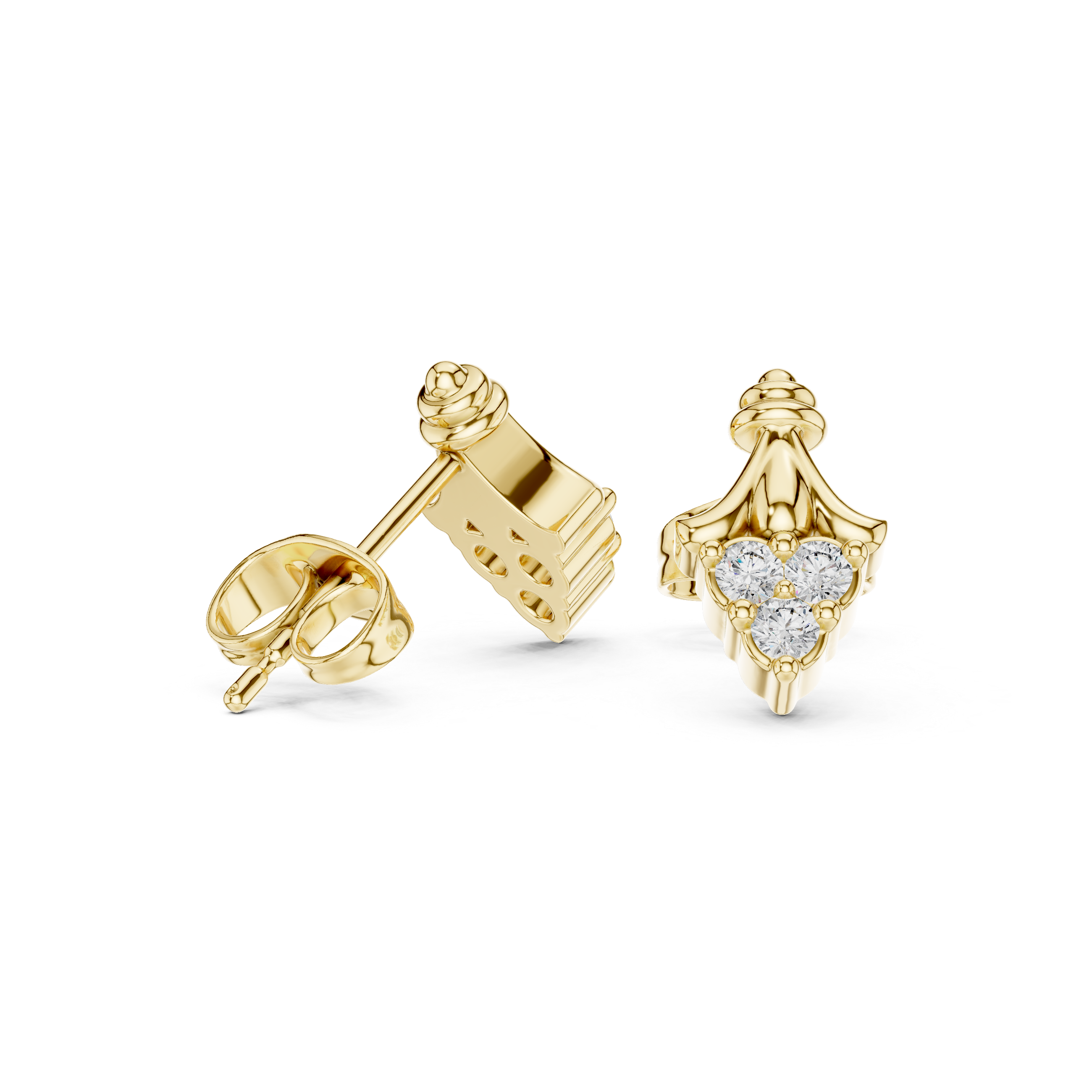 حلقان هالو المجدولة المرصعة بالألماس in Yellow Gold - VYKA Diamonds