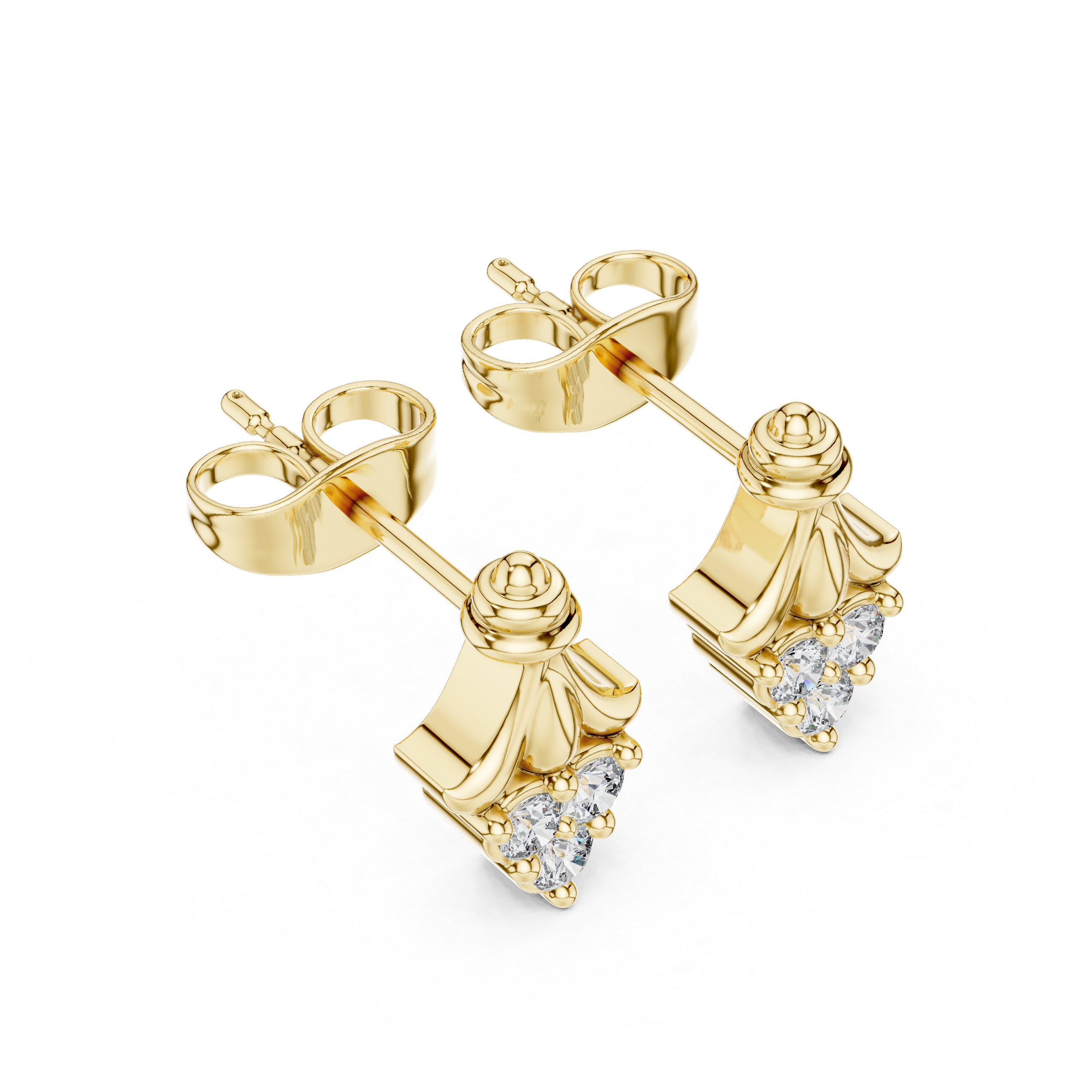 حلقان هالو المجدولة المرصعة بالألماس in Yellow Gold - VYKA Diamonds