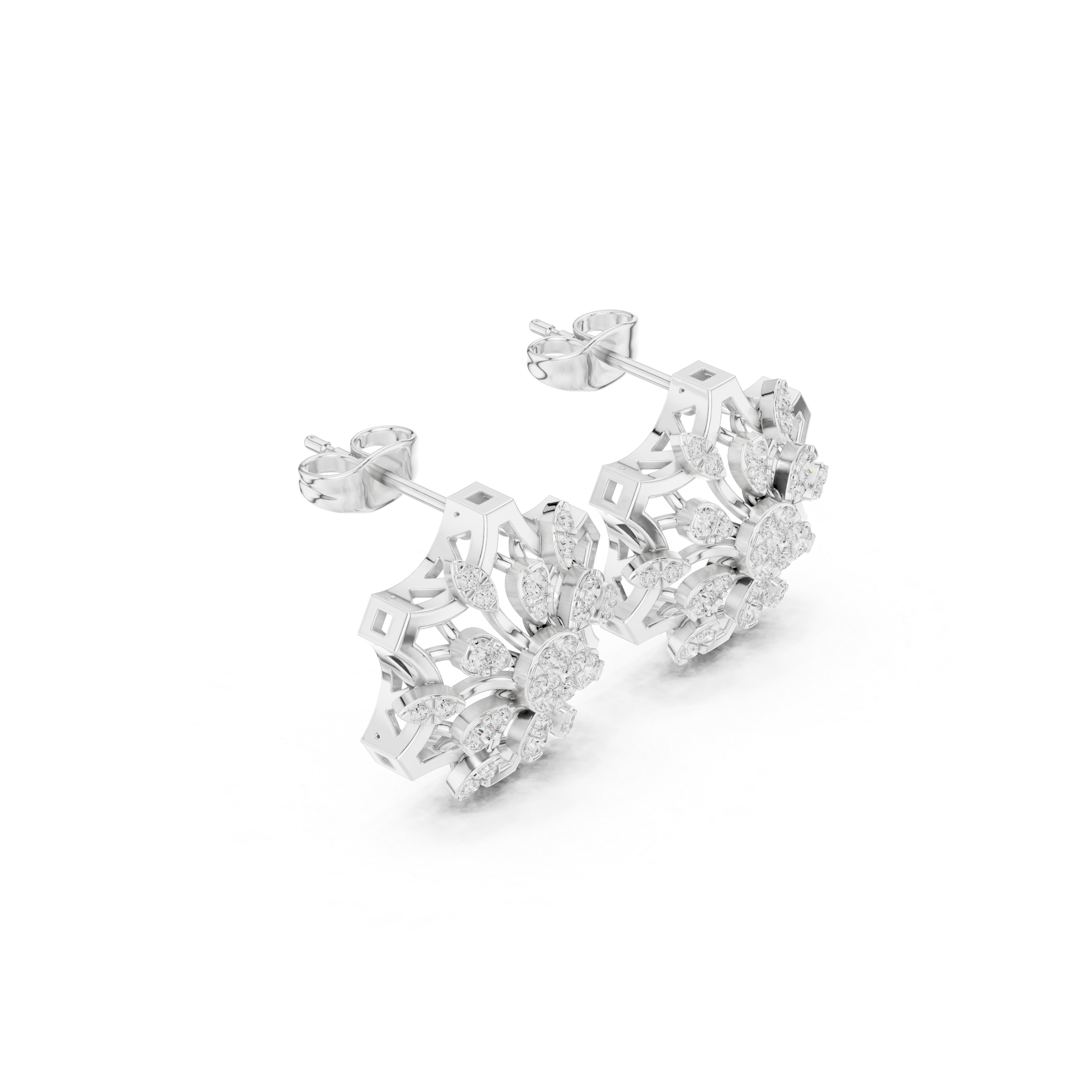 حلقان متدلية على شكل شبكي من المينا والماس in White Gold - VYKA Diamonds