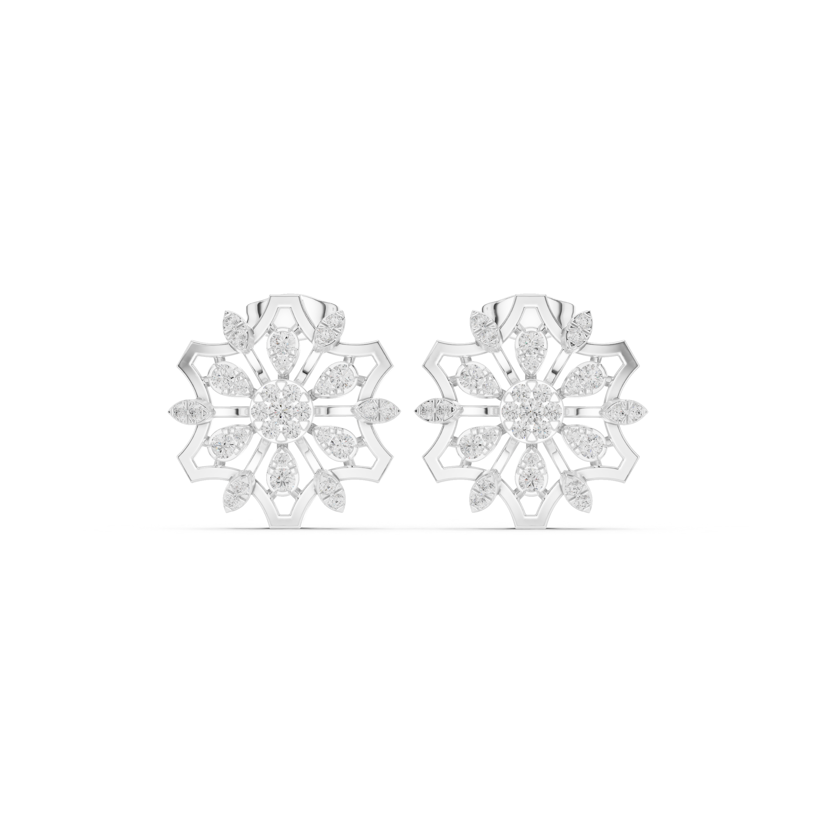 حلقان متدلية على شكل شبكي من المينا والماس in White Gold - VYKA Diamonds