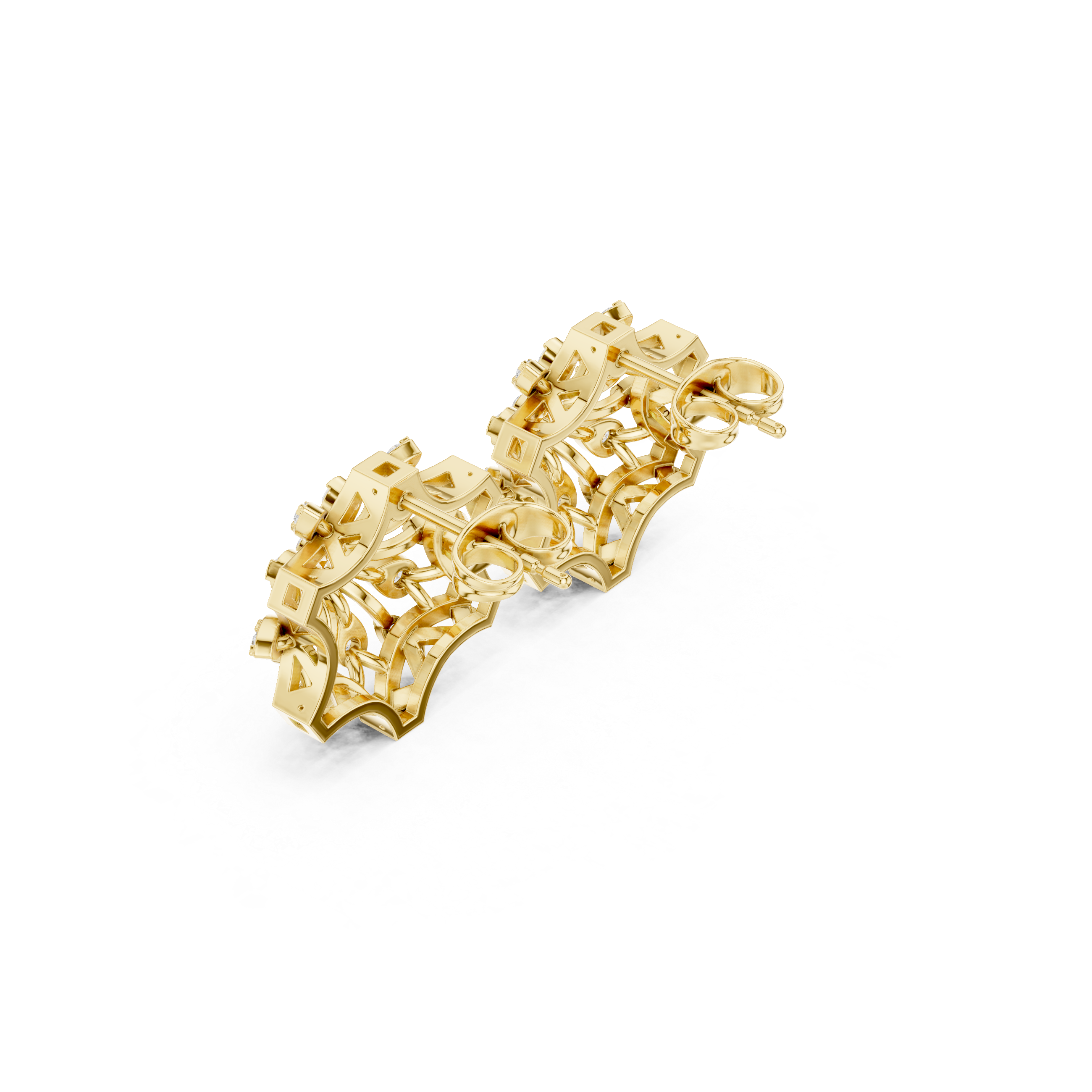 حلقان متدلية على شكل شبكي من المينا والماس in Yellow Gold - VYKA Diamonds
