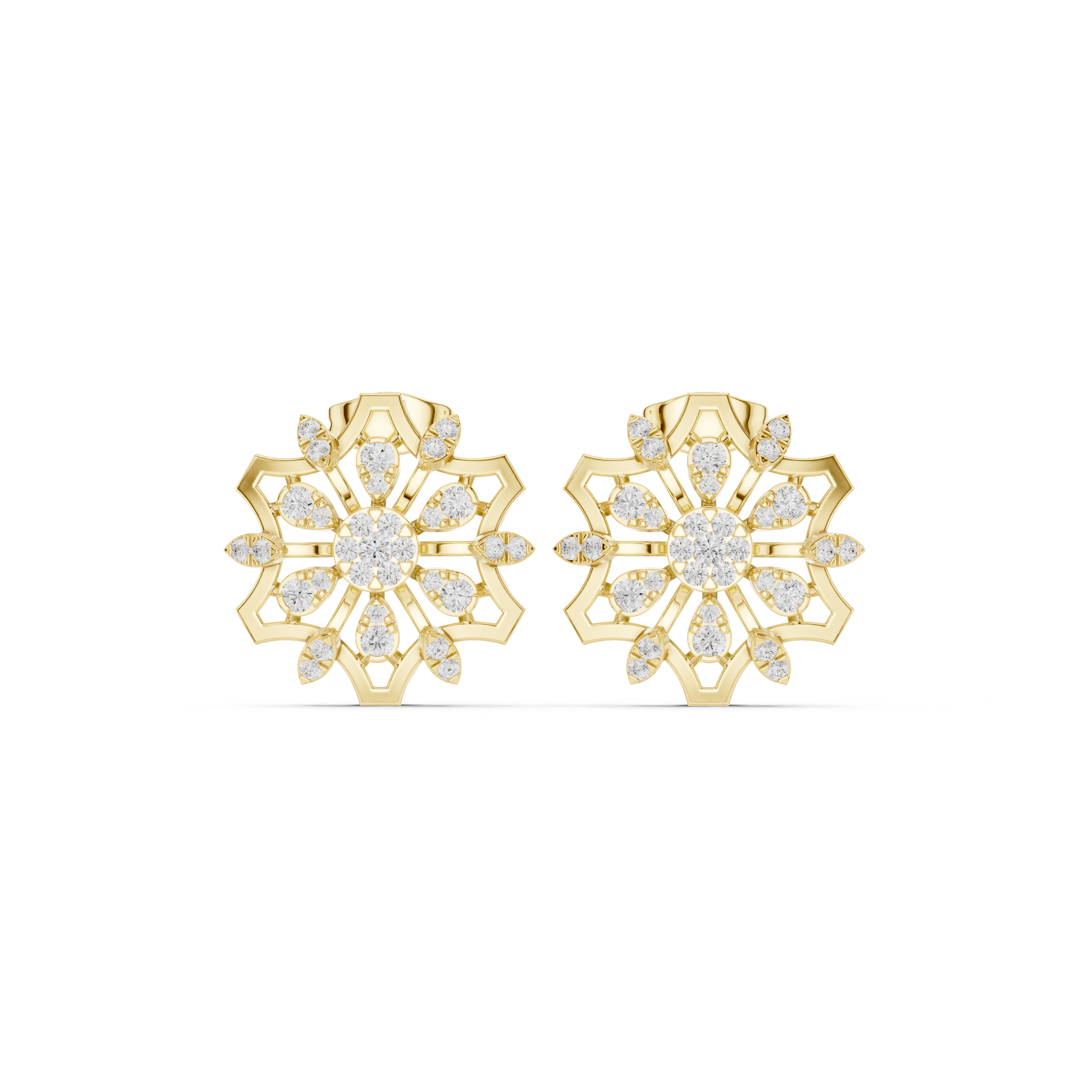 حلقان متدلية على شكل شبكي من المينا والماس in Yellow Gold - VYKA Diamonds