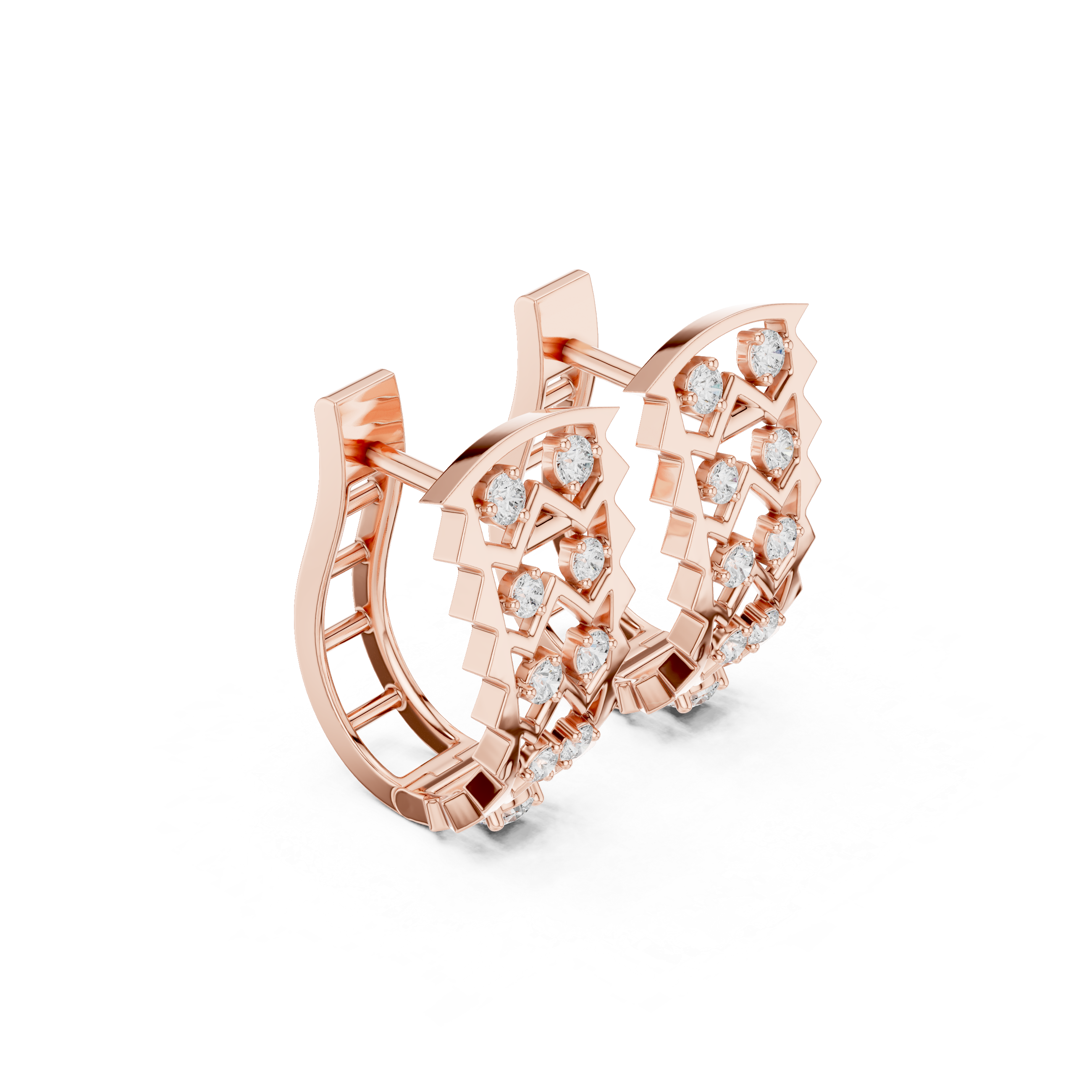 Overlapping Lattice Diamond Hoop Earrings in Rose Gold - VYKA Diamonds