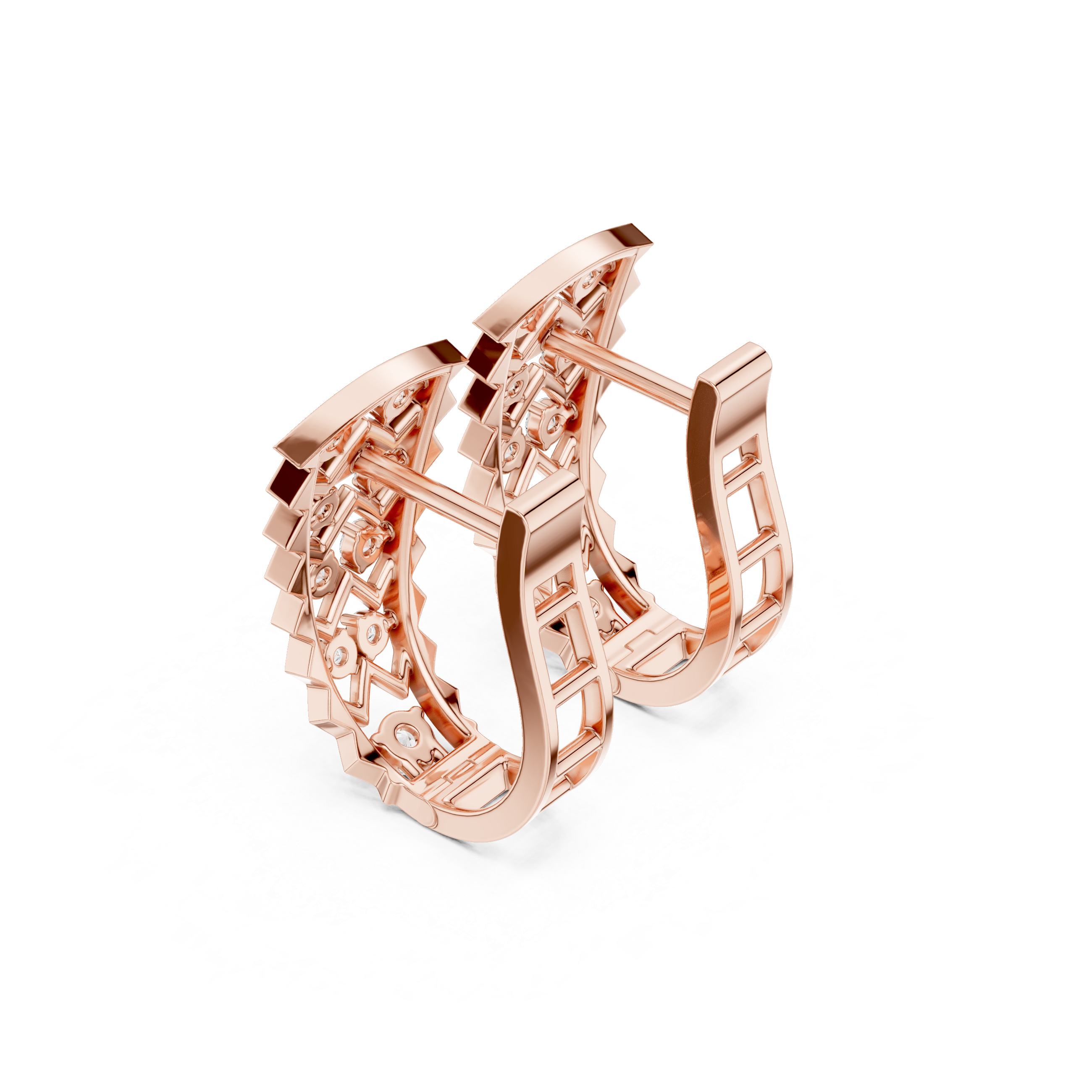 Overlapping Lattice Diamond Hoop Earrings in Rose Gold - VYKA Diamonds