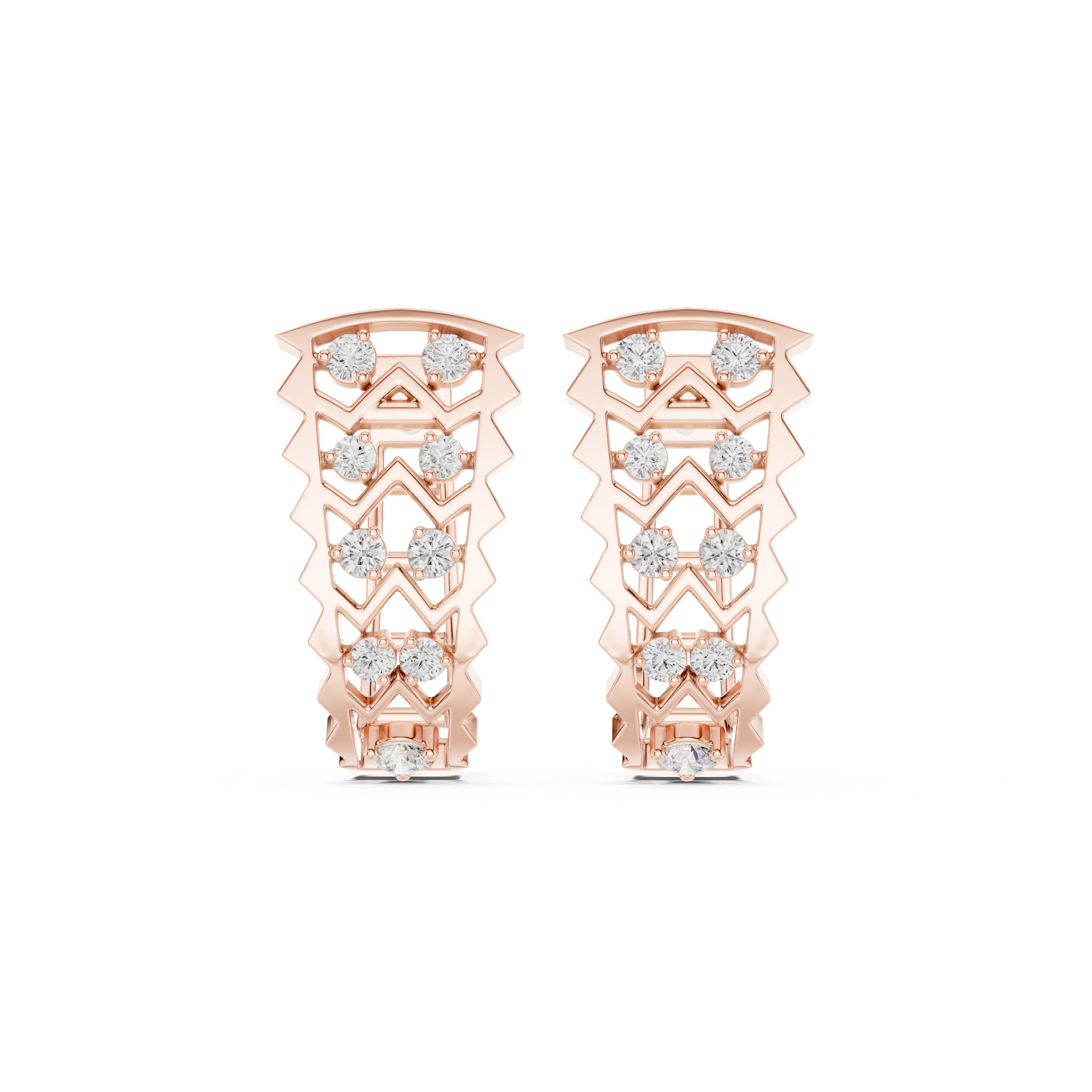 Overlapping Lattice Diamond Hoop Earrings in Rose Gold - VYKA Diamonds