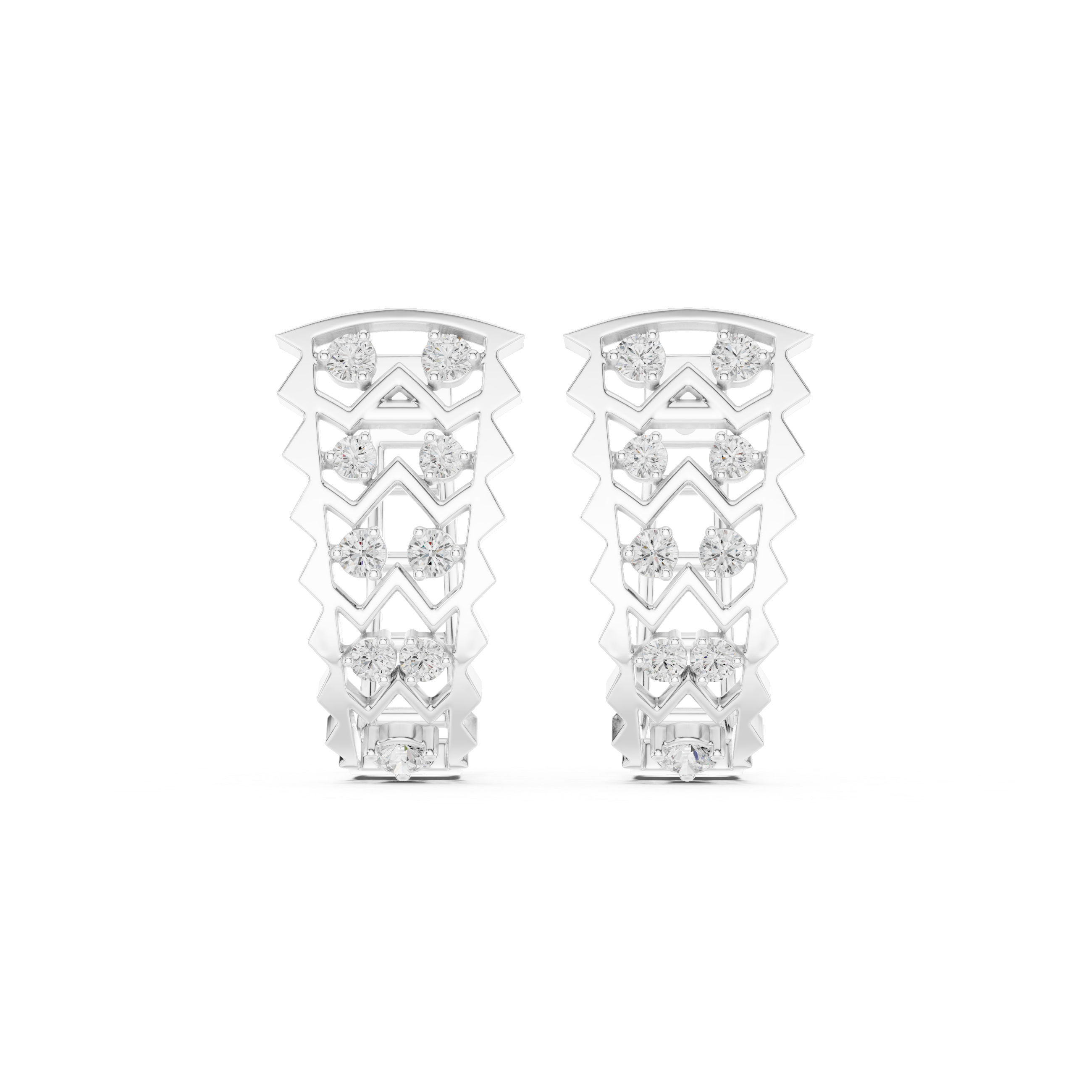 Overlapping Lattice Diamond Hoop Earrings in White Gold - VYKA Diamonds