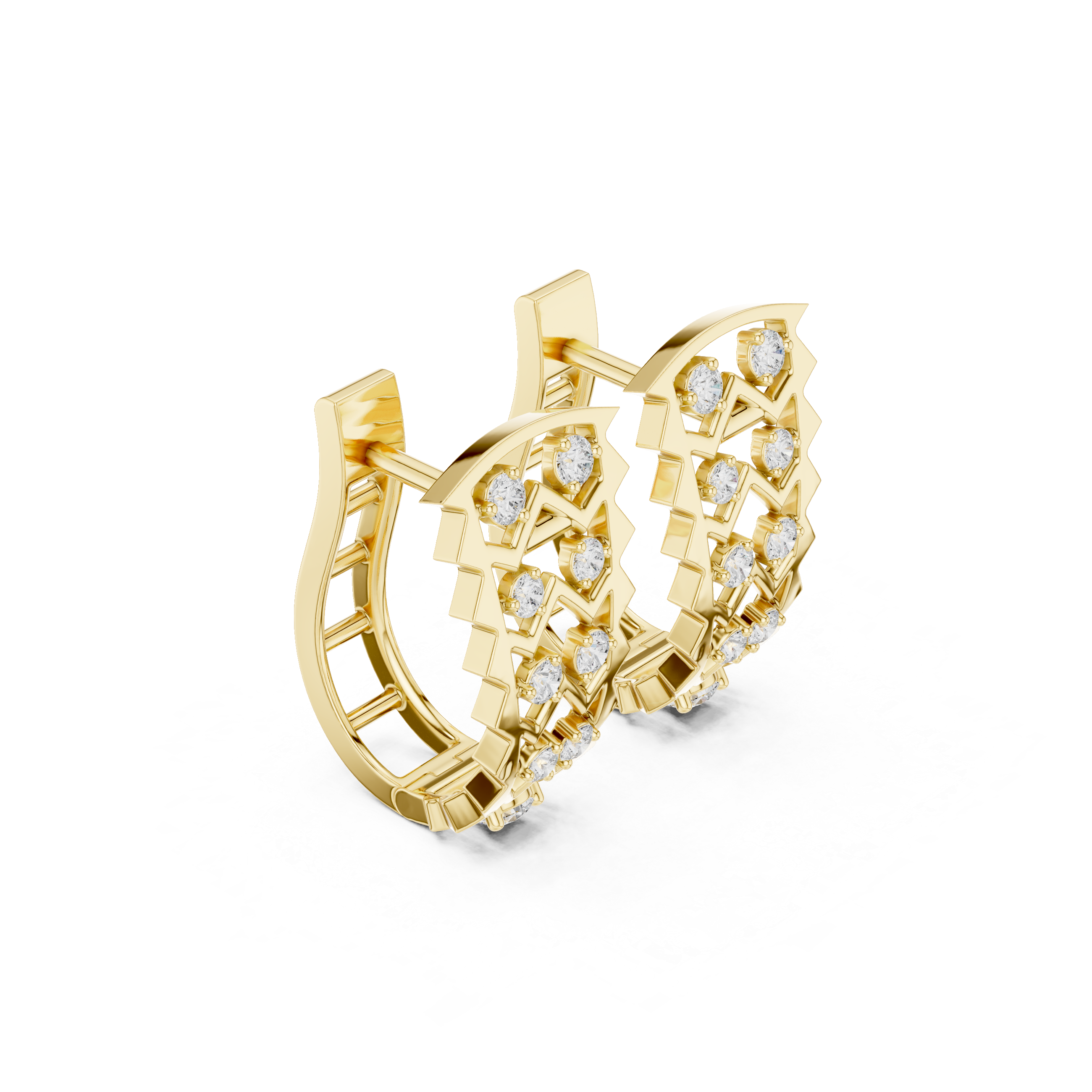 Overlapping Lattice Diamond Hoop Earrings in Yellow Gold - VYKA Diamonds