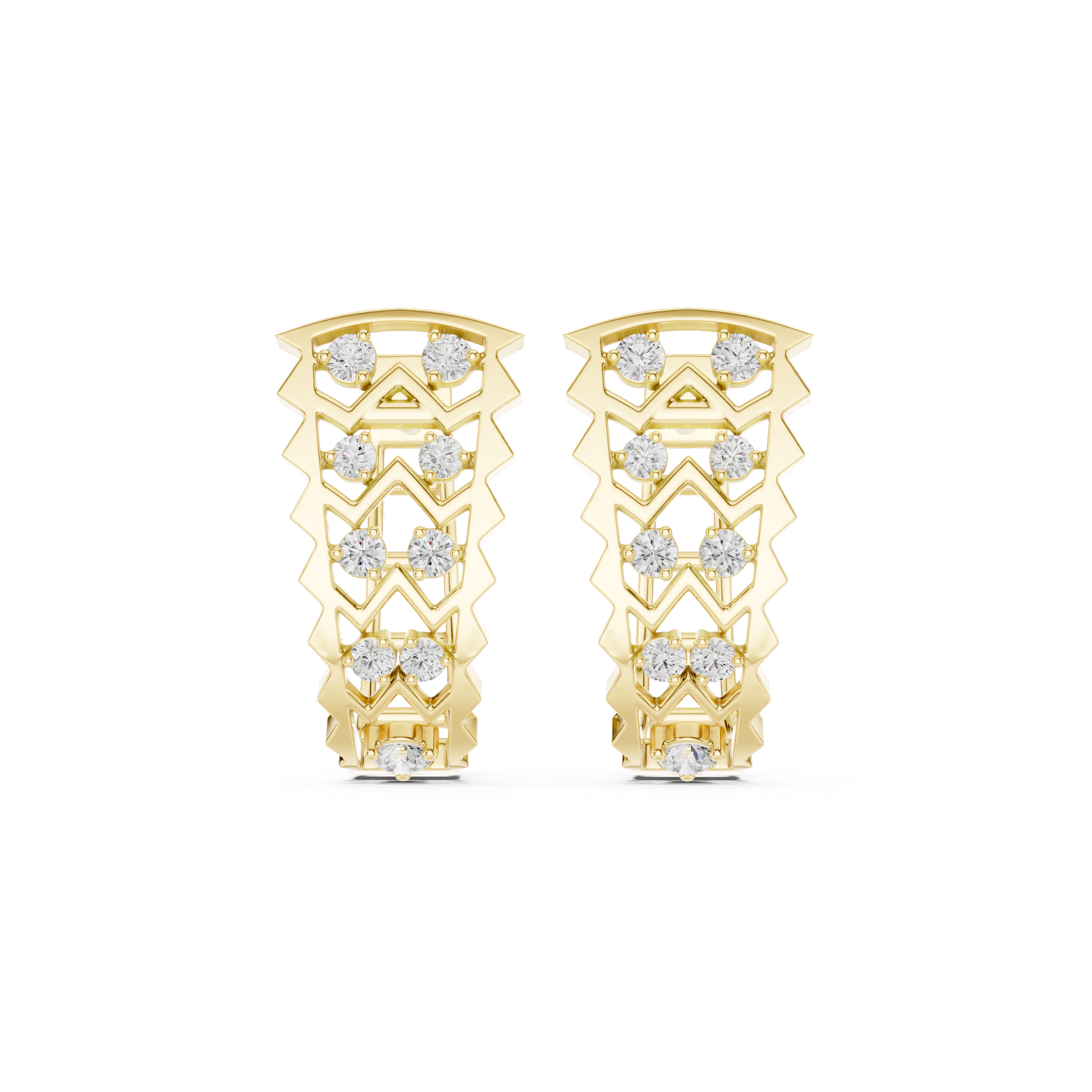 Overlapping Lattice Diamond Hoop Earrings in Yellow Gold - VYKA Diamonds