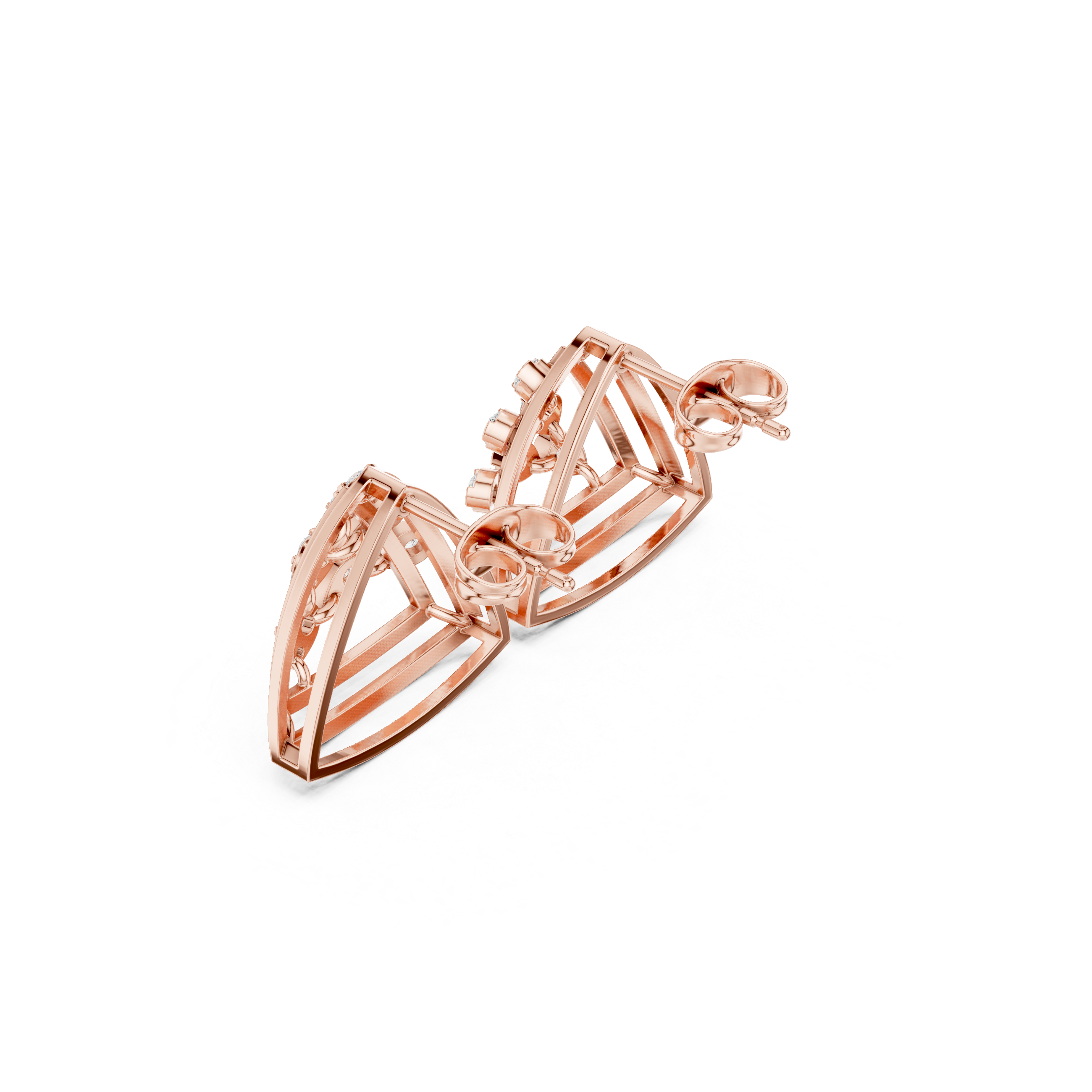 Overlapping Lattice Enamel Diamond Stud Earrings in Rose Gold - VYKA Diamonds