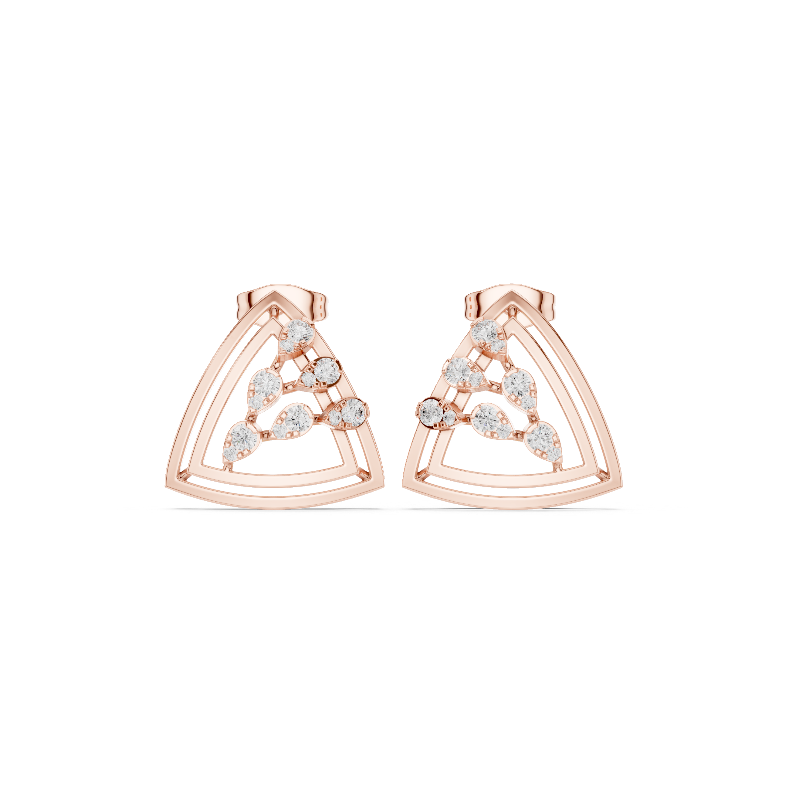Overlapping Lattice Enamel Diamond Stud Earrings in Rose Gold - VYKA Diamonds