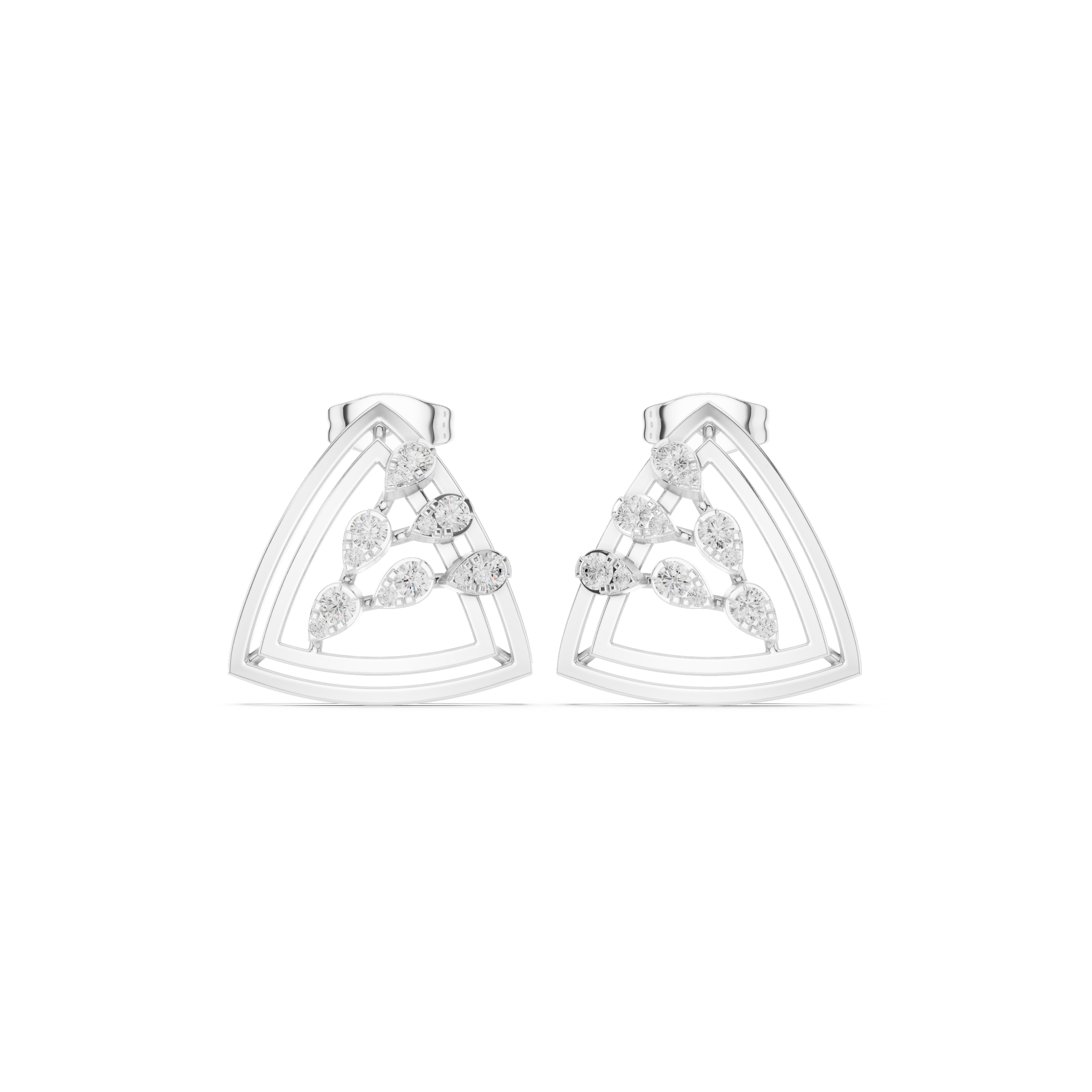 Overlapping Lattice Enamel Diamond Stud Earrings in White Gold - VYKA Diamonds