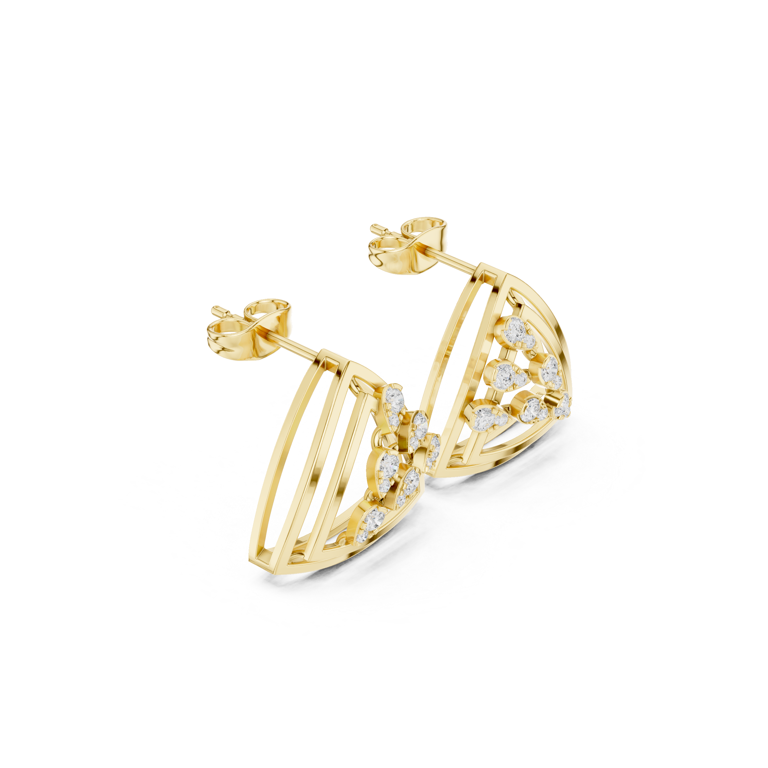 Overlapping Lattice Enamel Diamond Stud Earrings in Yellow Gold - VYKA Diamonds