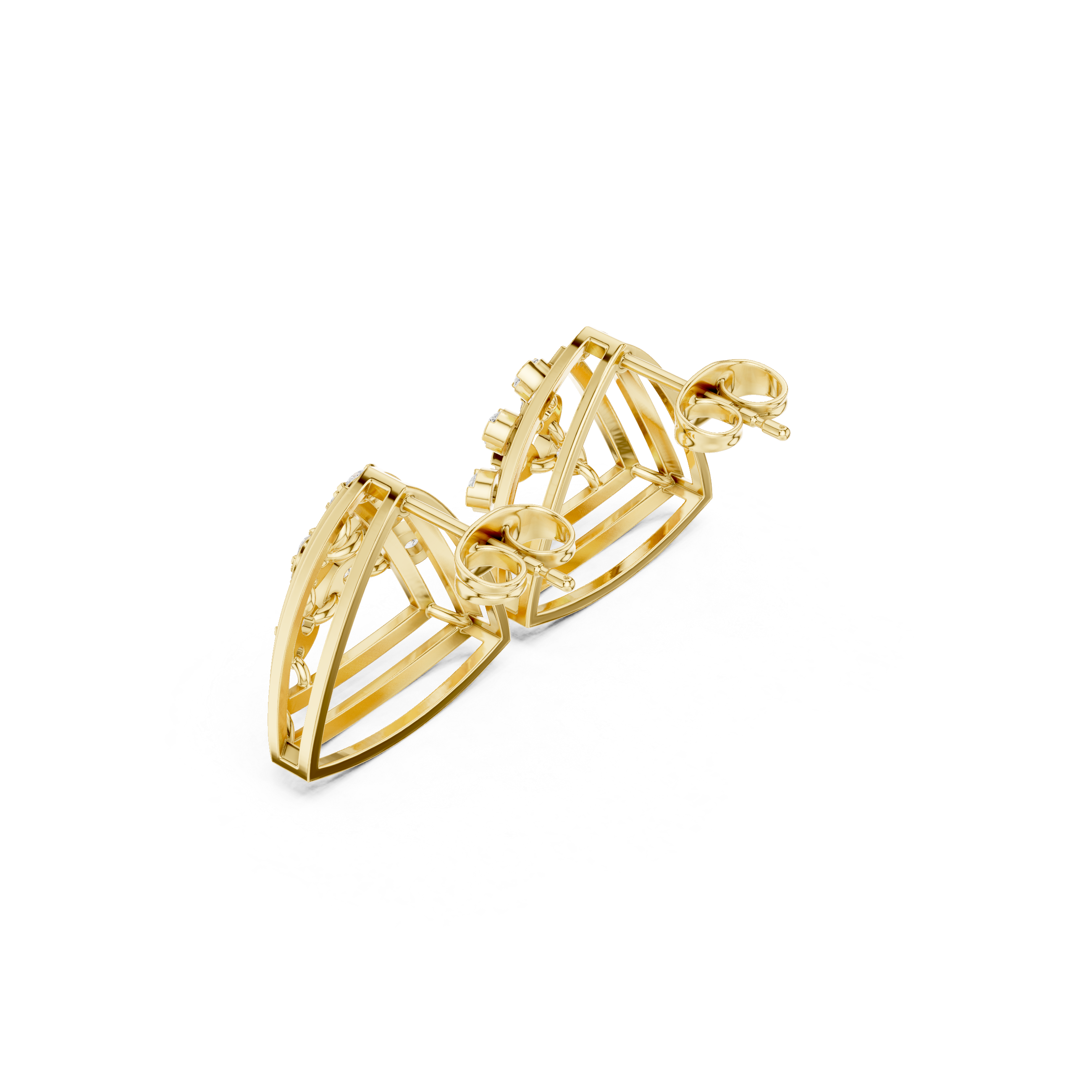 Overlapping Lattice Enamel Diamond Stud Earrings in Yellow Gold - VYKA Diamonds